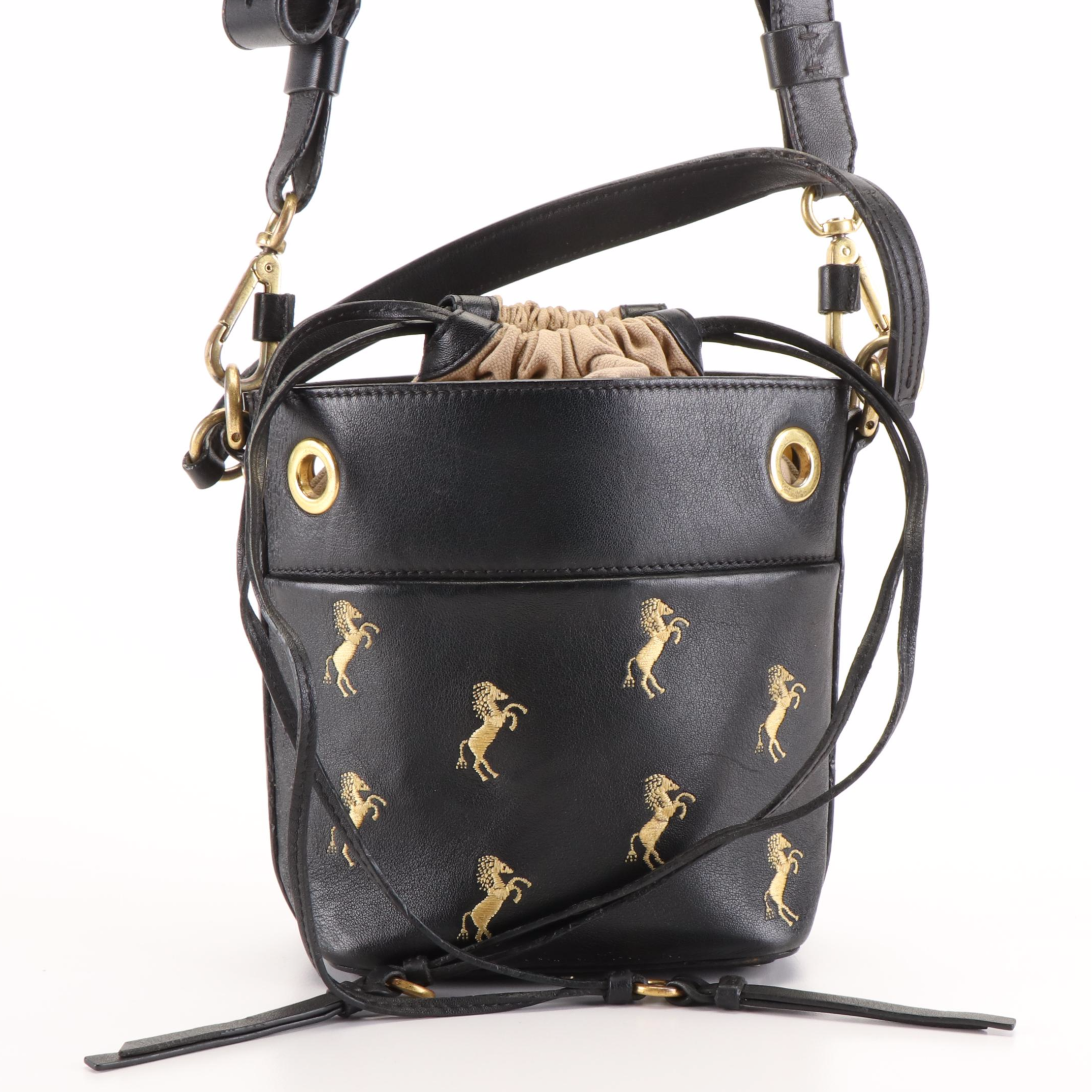 Chloé Roy Embroidered Mini Horse Leather Bucket Bag