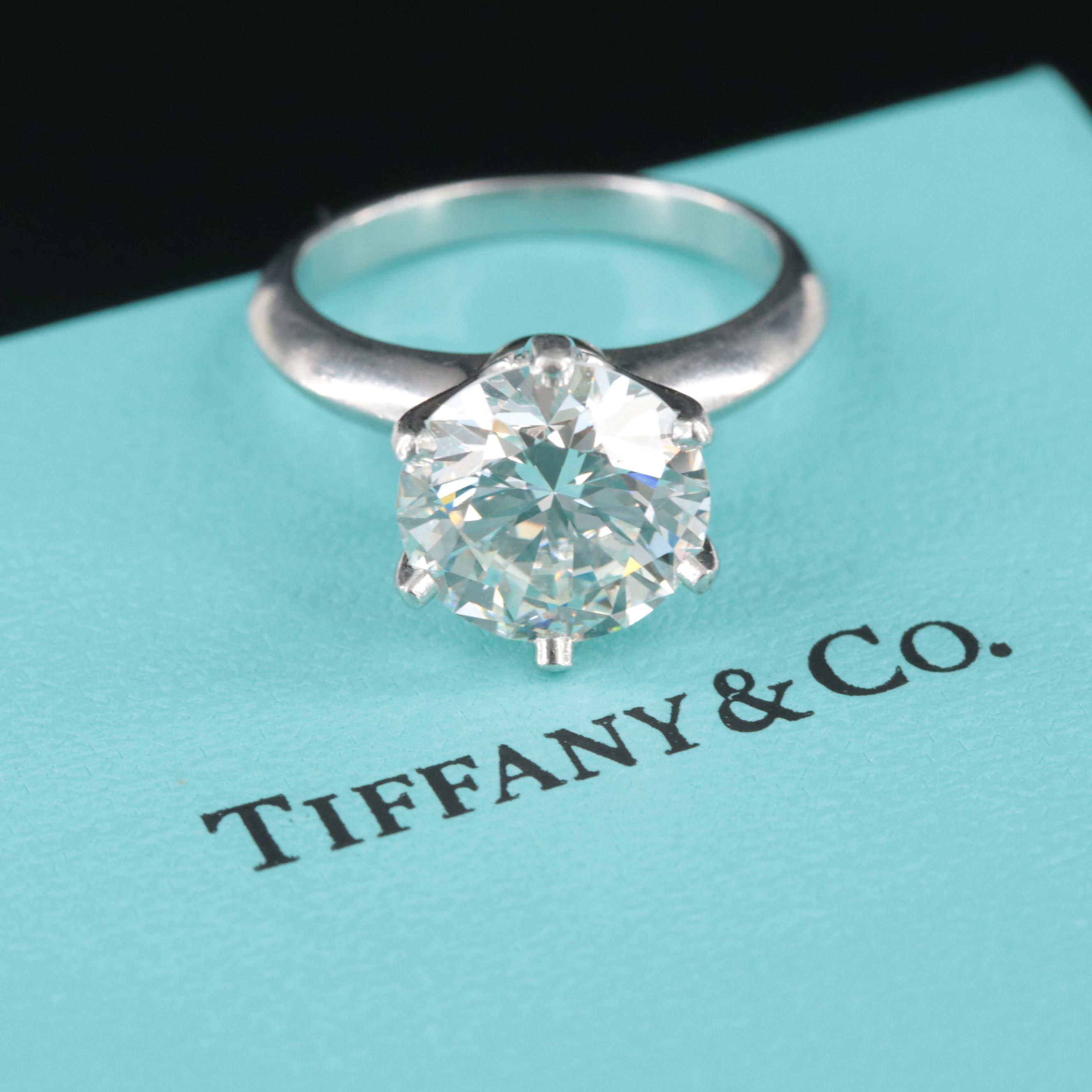 Tiffany & Co. Platinum 3.37 CT Diamond Solitaire Ring with GIA and Tiffany Certs