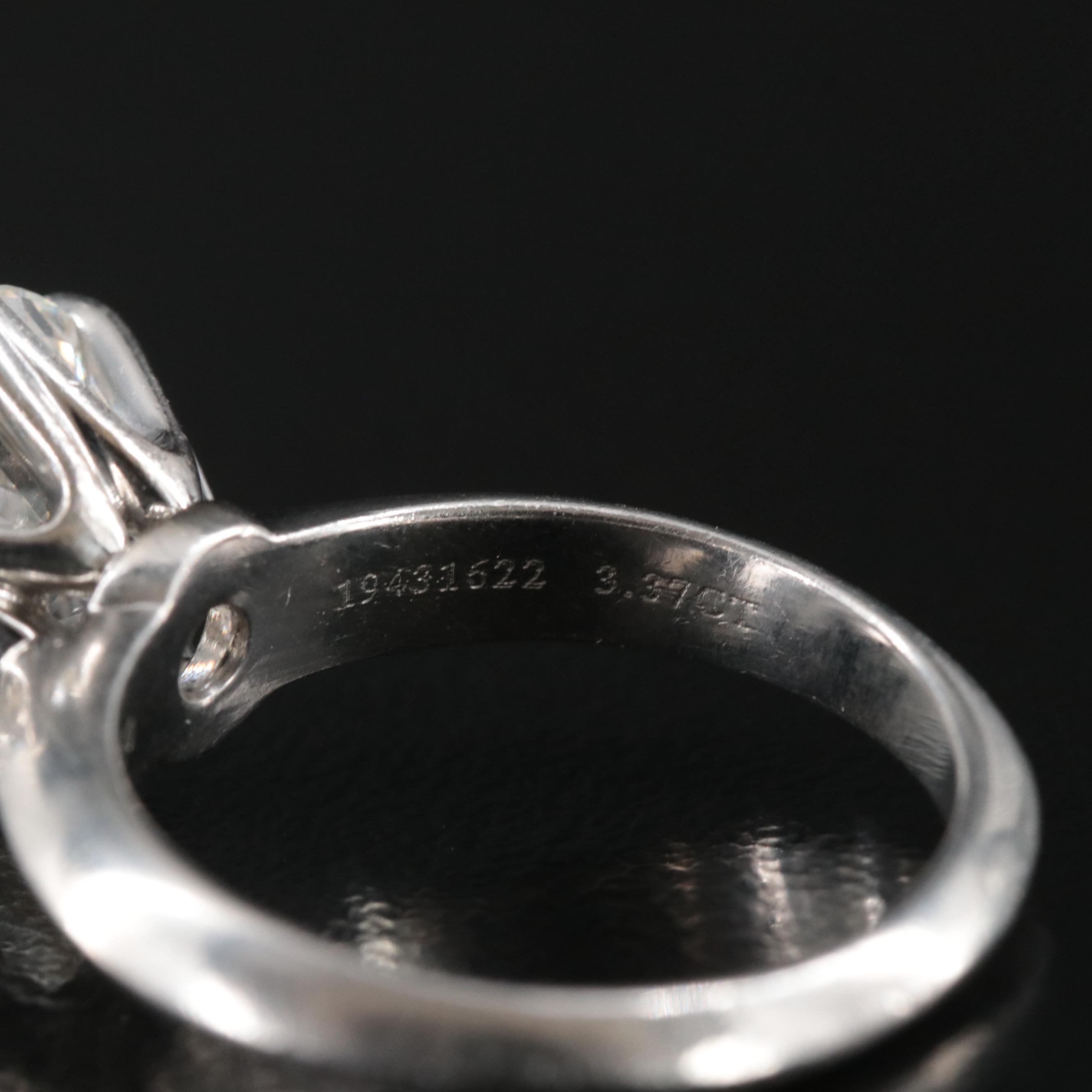 Tiffany & Co. Platinum 3.37 CT Diamond Solitaire Ring with GIA and Tiffany Certs