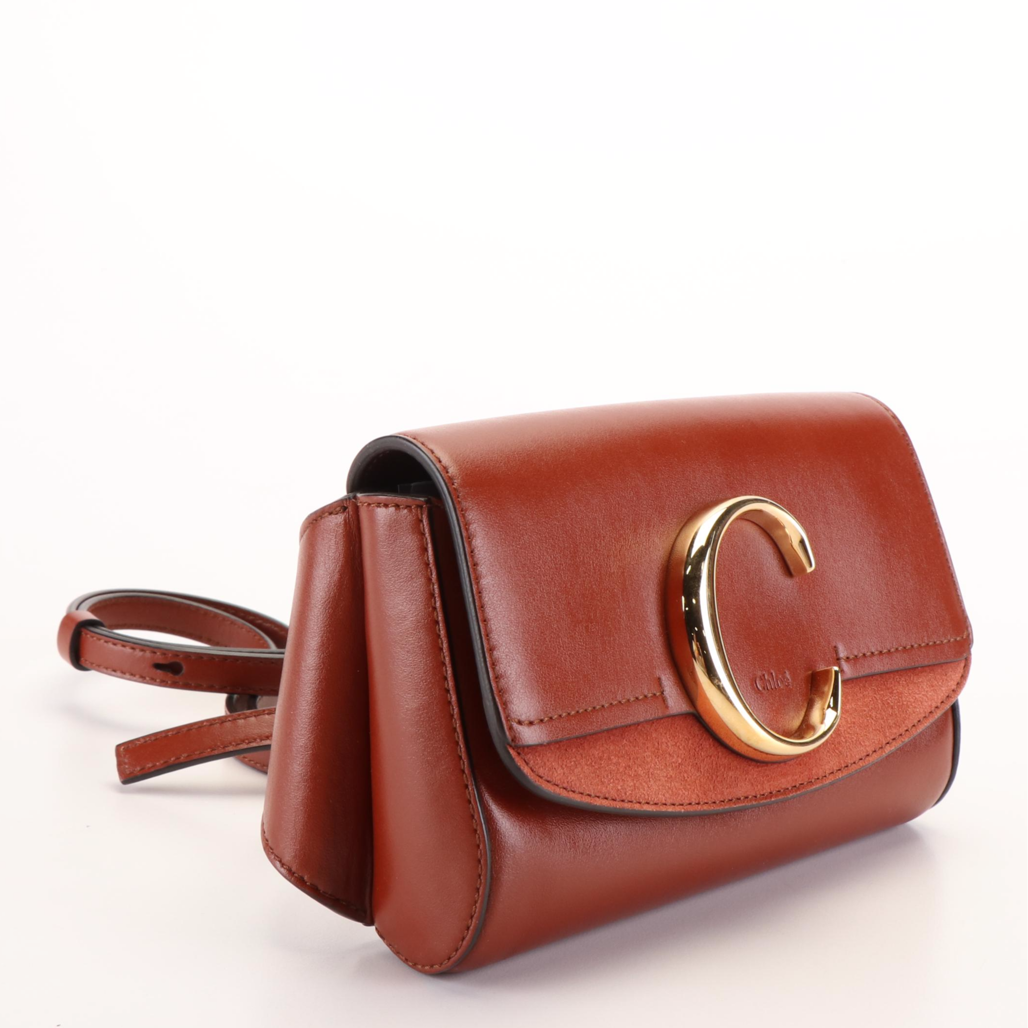 Chloé 'C' Crossbody Belt Bag in Brown Suede and Leather