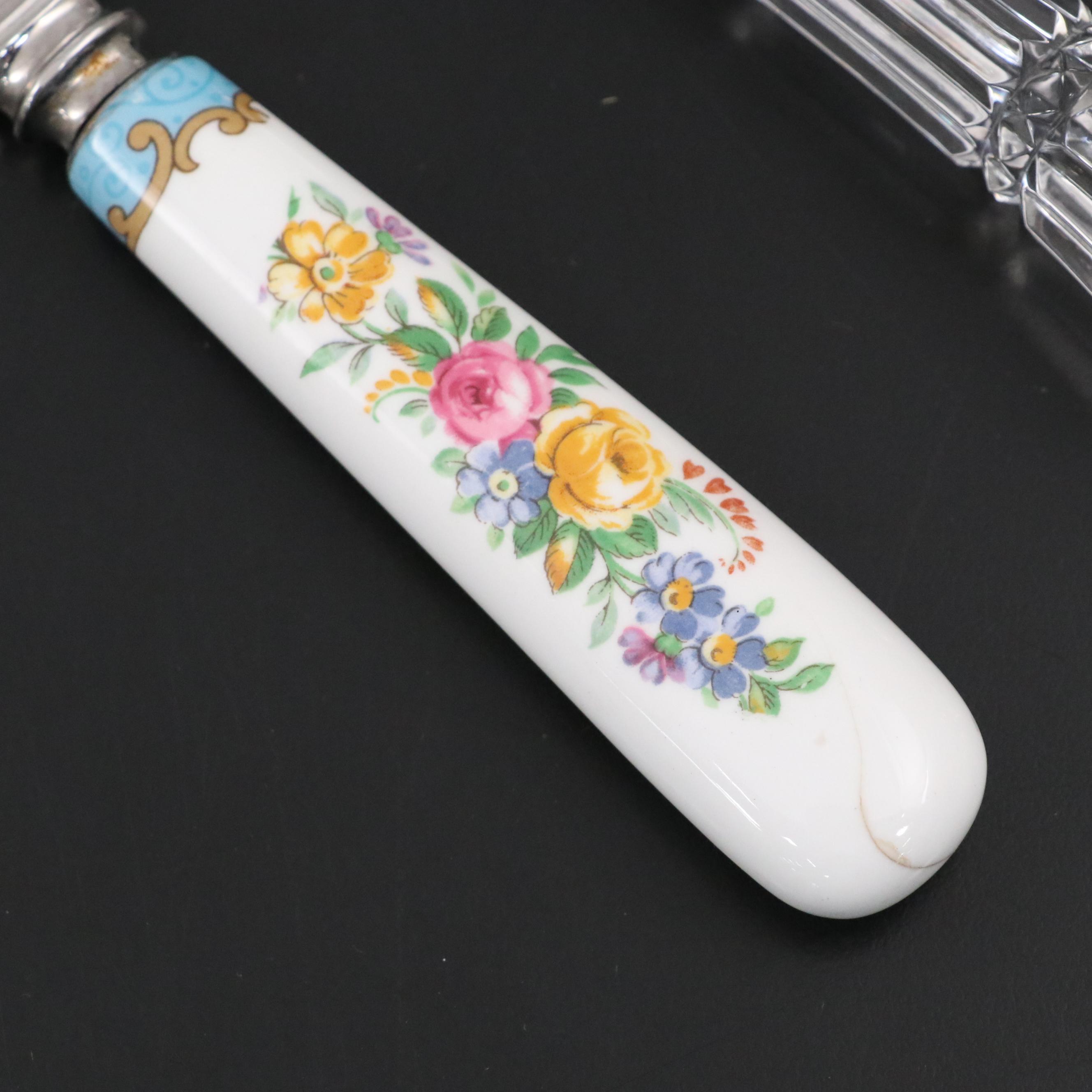 Waterford Crystal and Stainless Steel Cake Servers with Porcelain Handle Knife