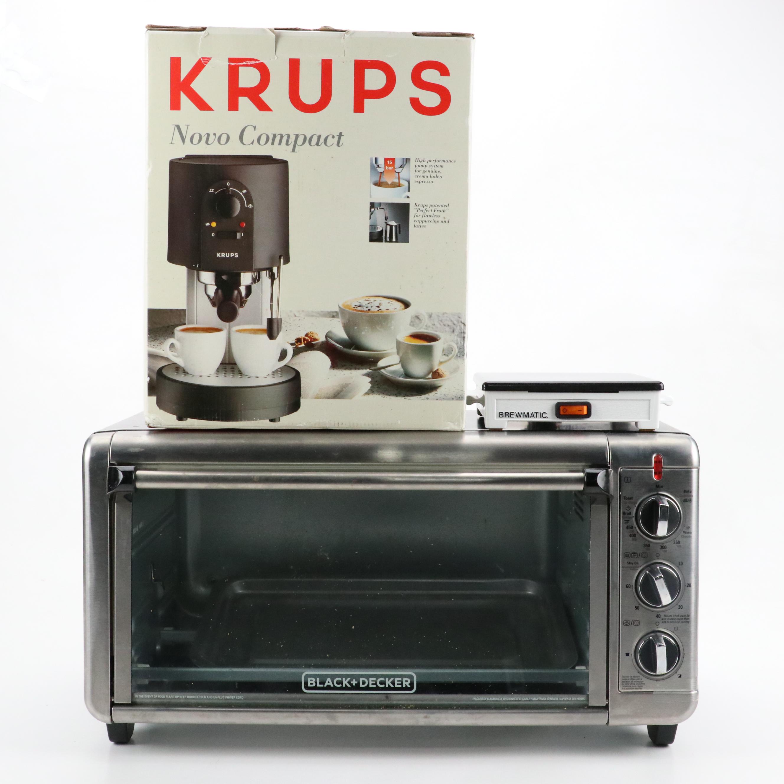 Black + Decker Toaster Oven with Krups Novo Compact Coffee Maker