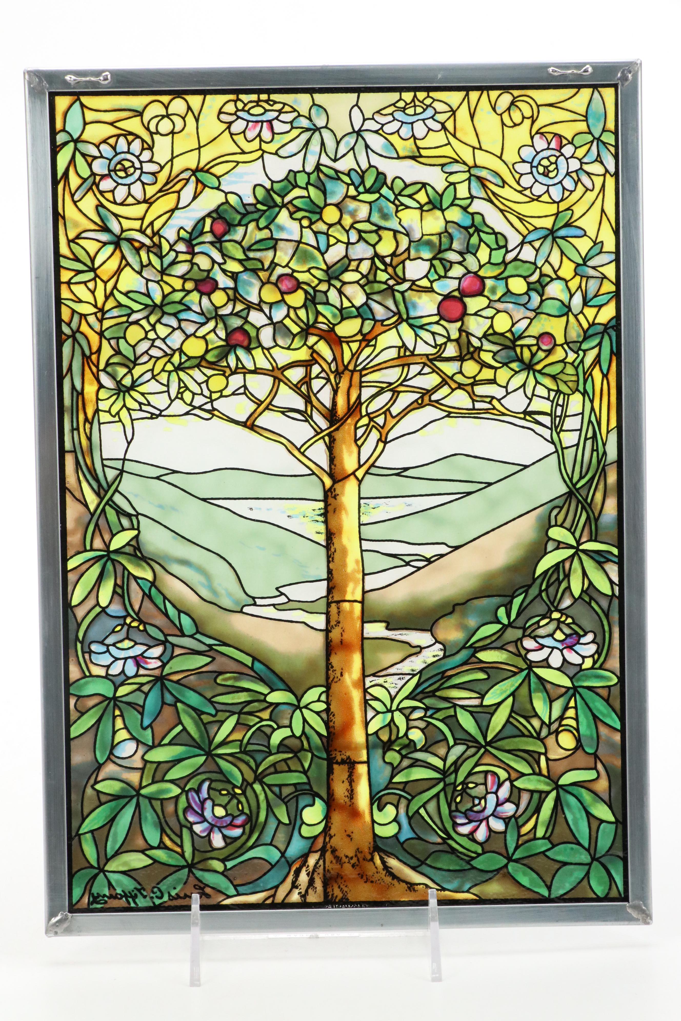 Glassmakers "Tiffany Tree of Life" Hanging Stained Glass Panel