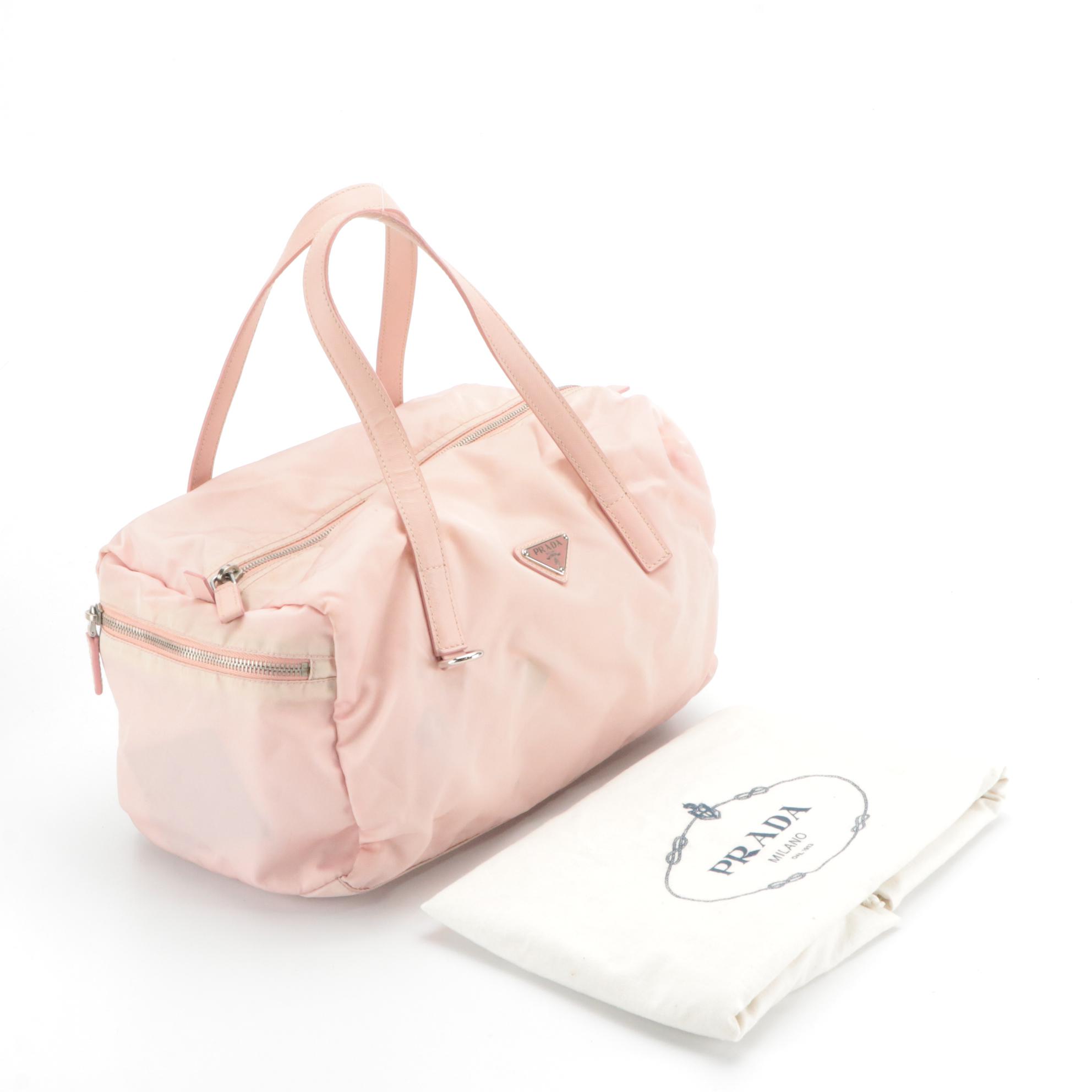 Prada Boston Hangbag in Pink Tessuto Nylon and Leather