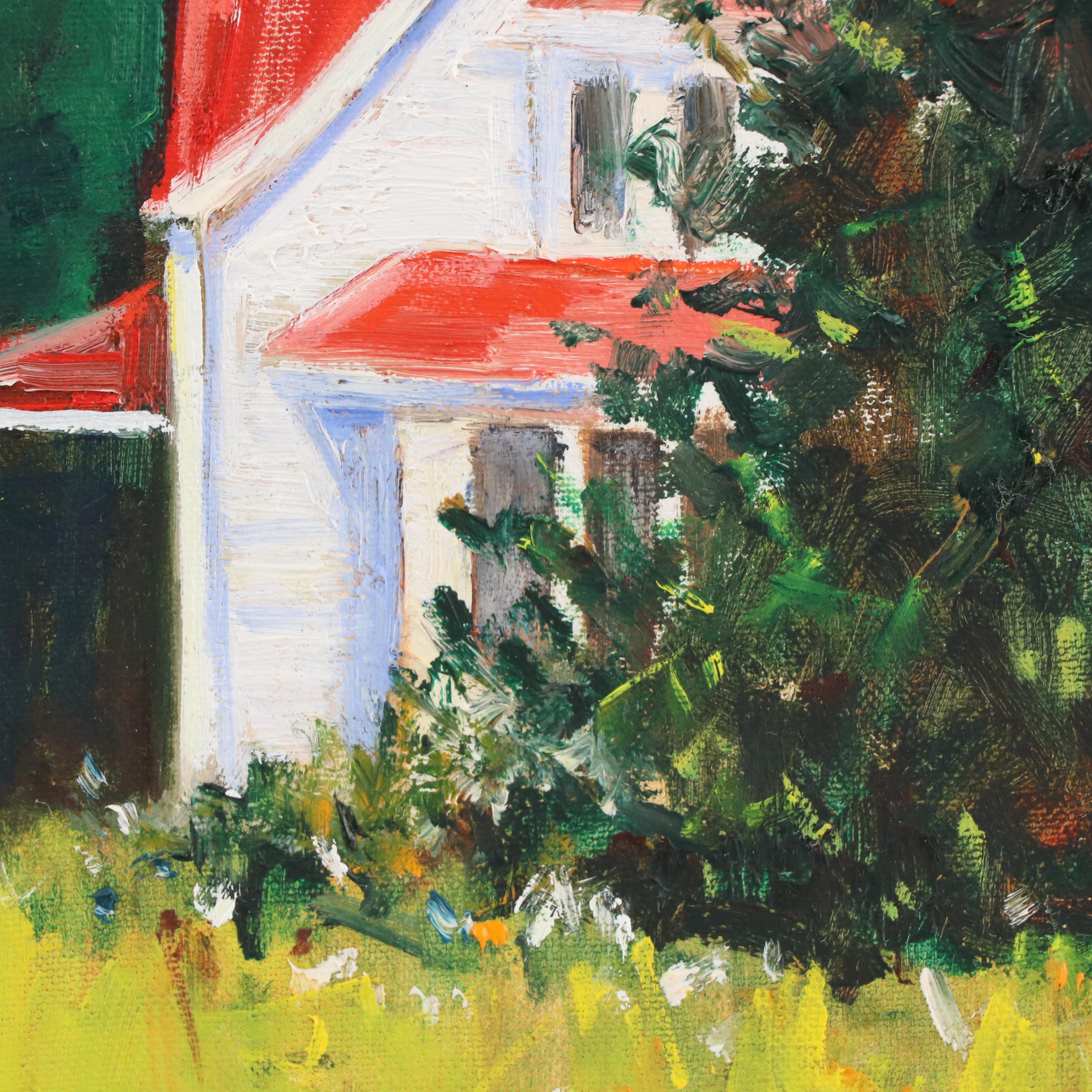 David Farmer Acrylic Painting of Woman in Farmhouse Landscape