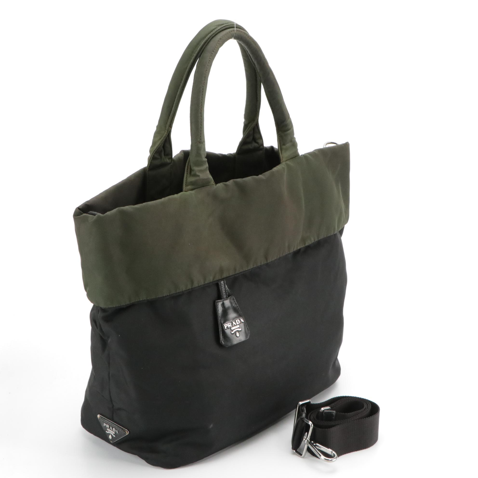 Prada Reversible Two-Way Bag in Olive Green and Black Tessuto Nylon