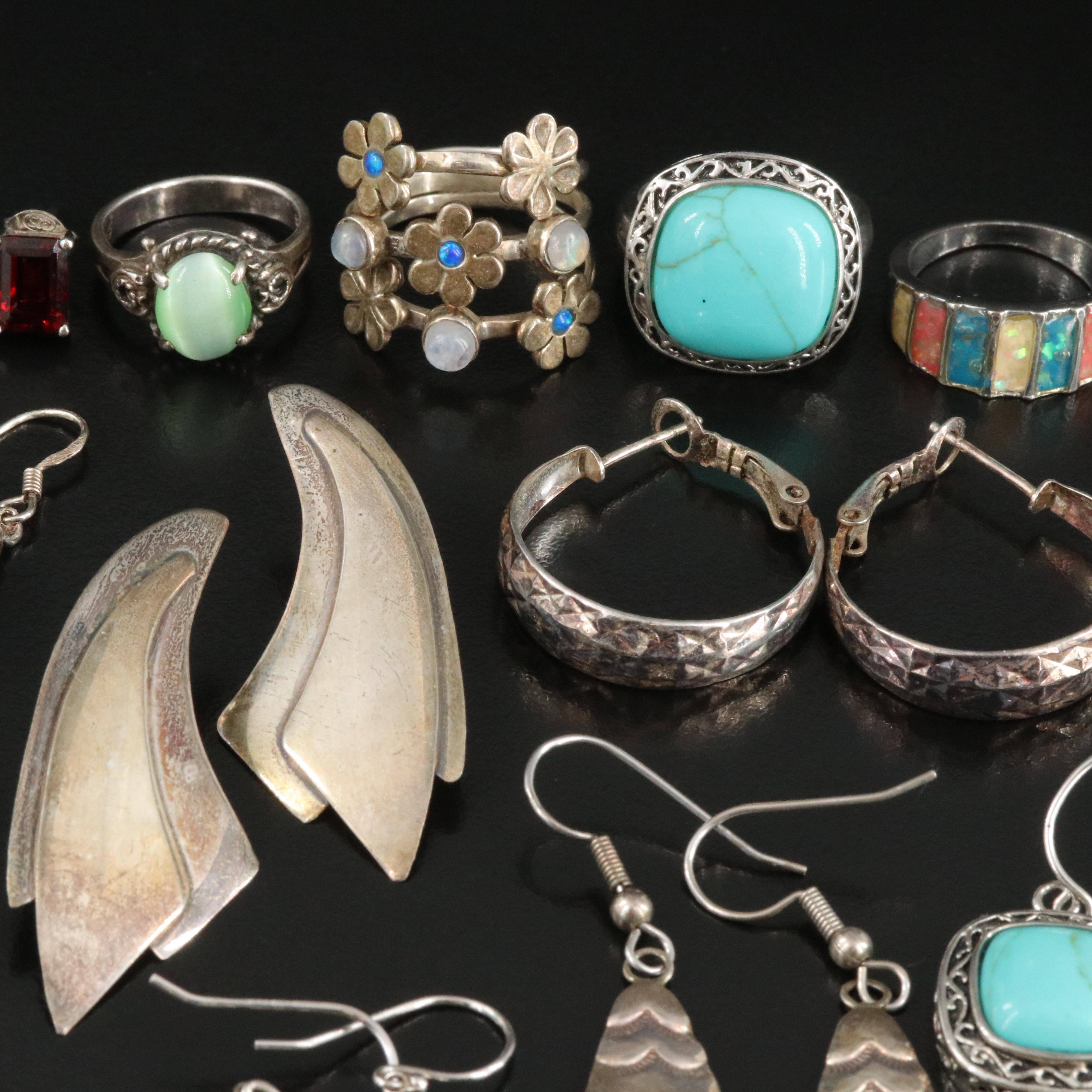 Assortment of Jewelry Including Rainbow Moonstone, Garnet and Magnesite