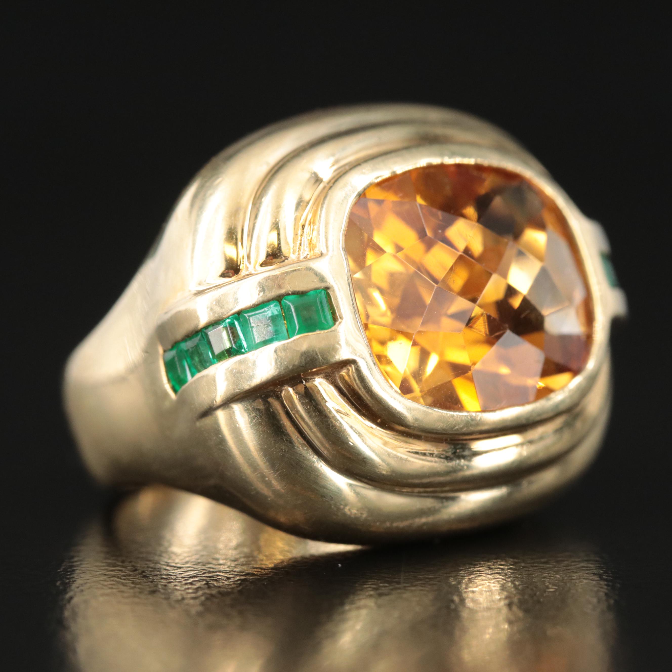 David Yurman 18K Citrine and Emerald Ring