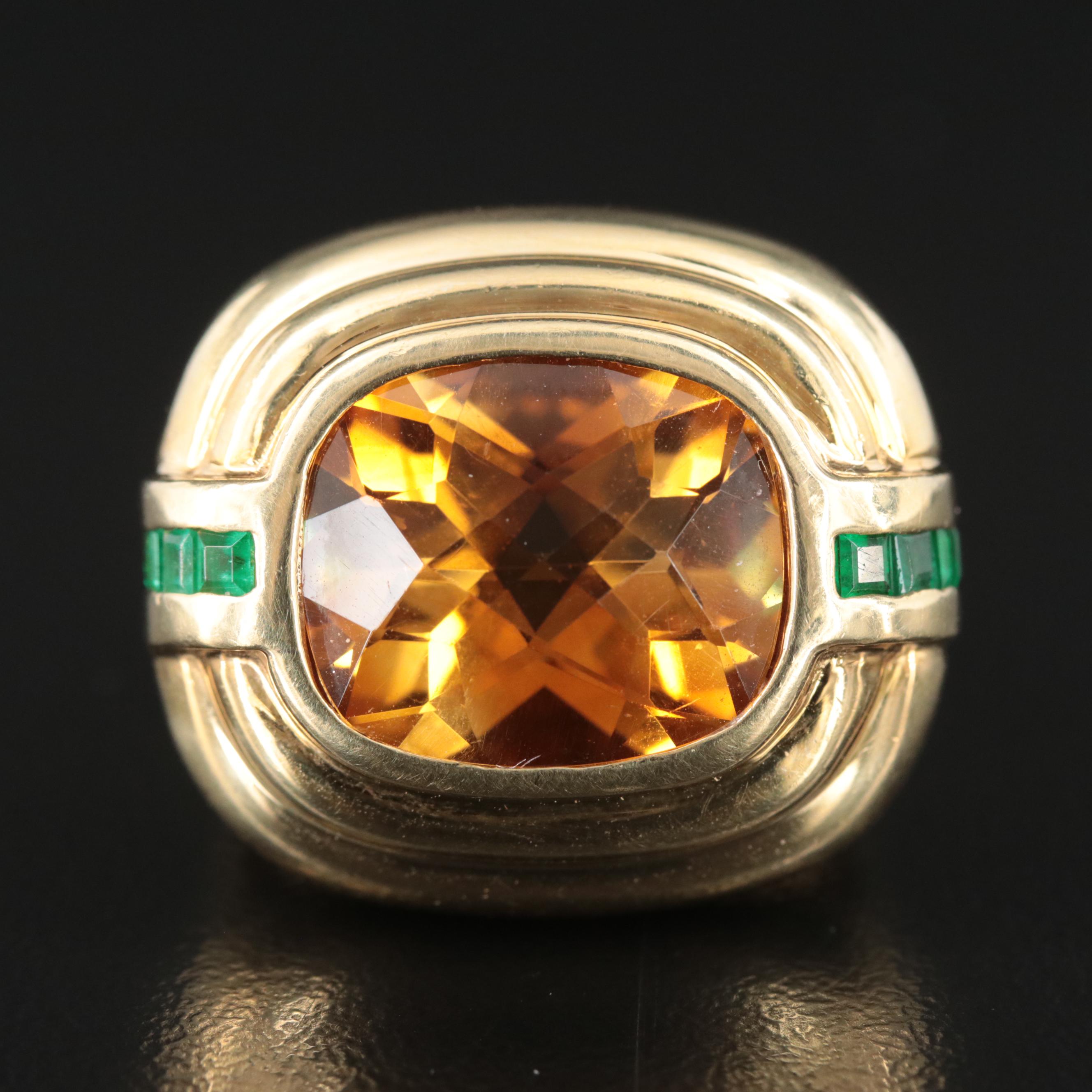 David Yurman 18K Citrine and Emerald Ring