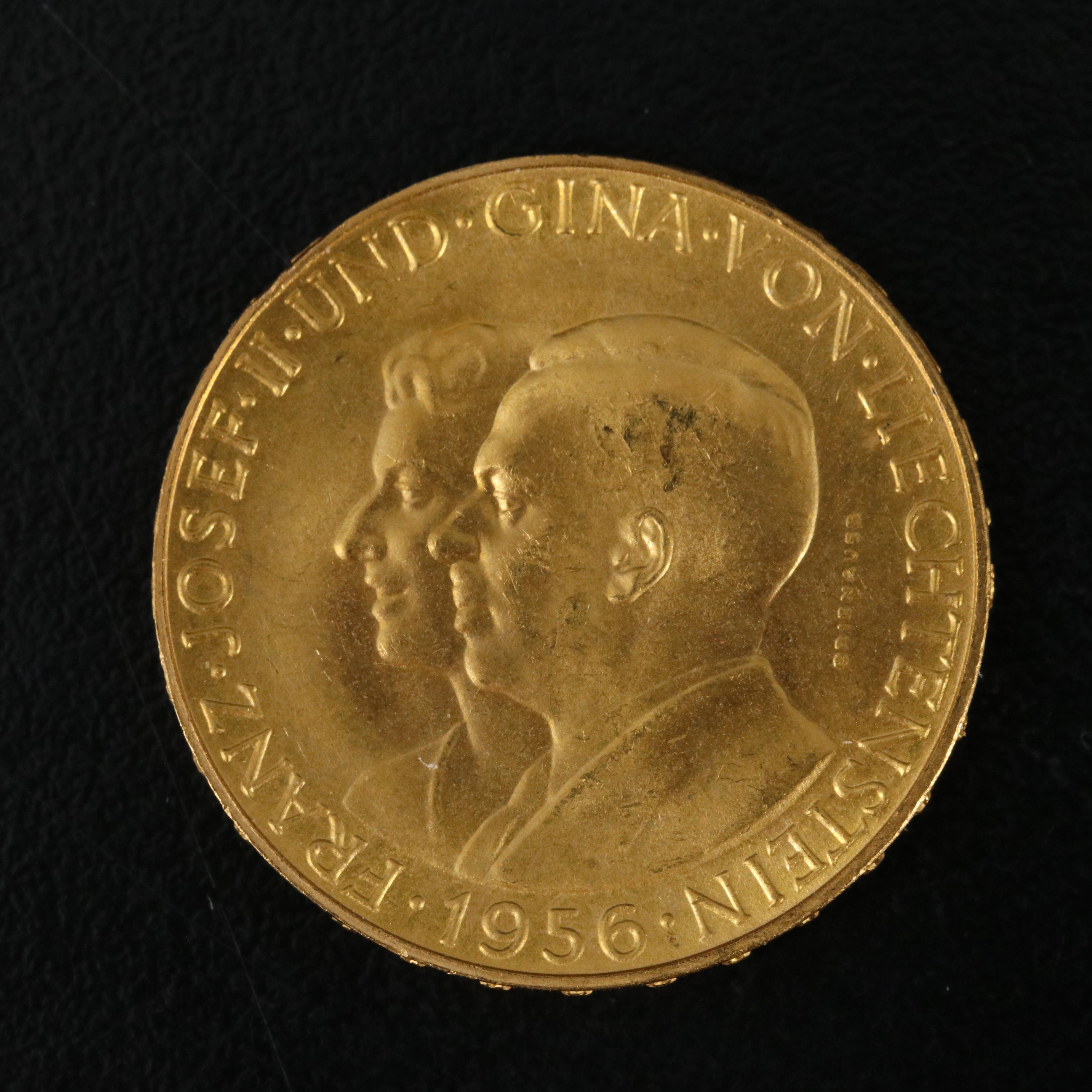 1956 Commemorative Liechtenstein 50 Franken Gold Coin