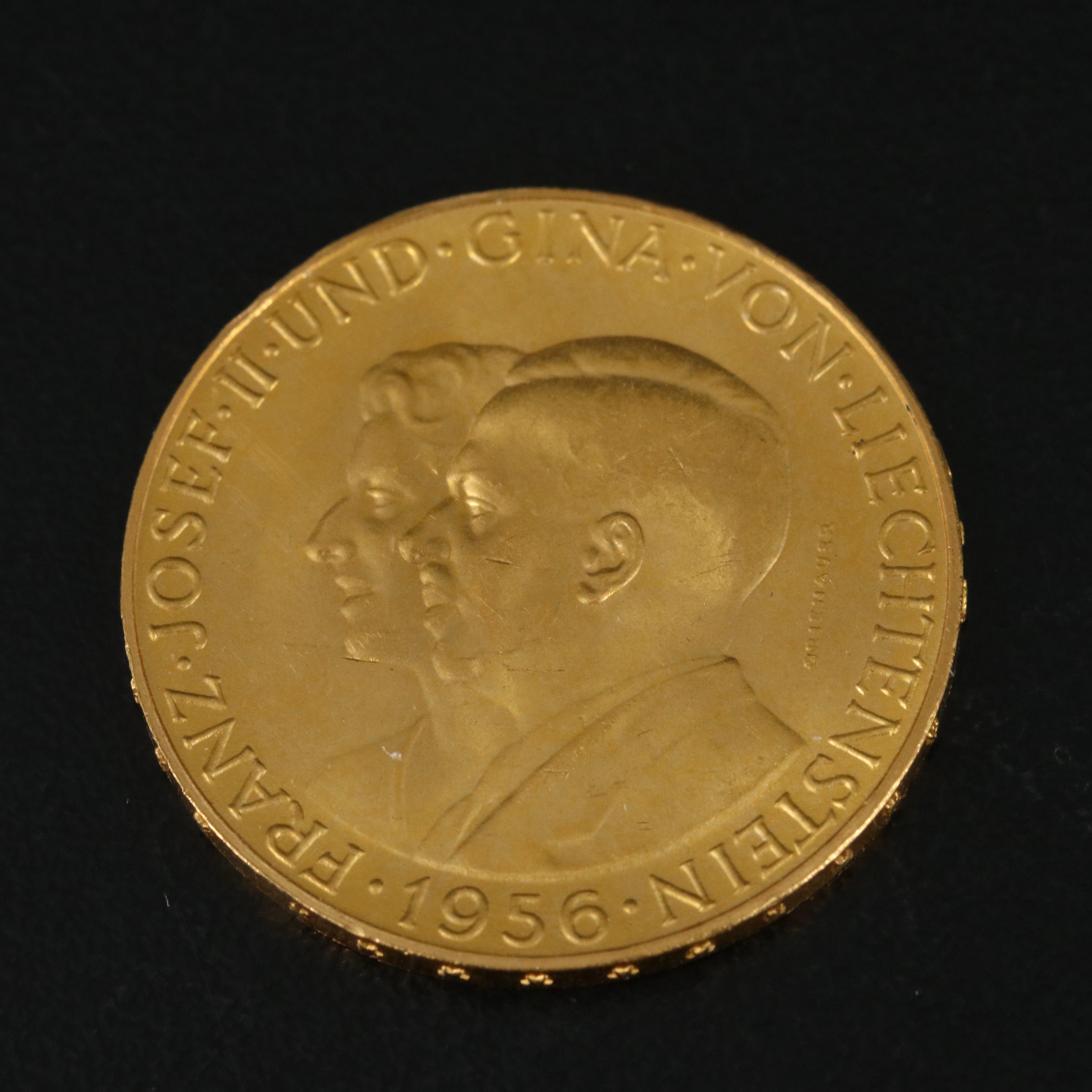1956 Commemorative Liechtenstein 50 Franken Gold Coin