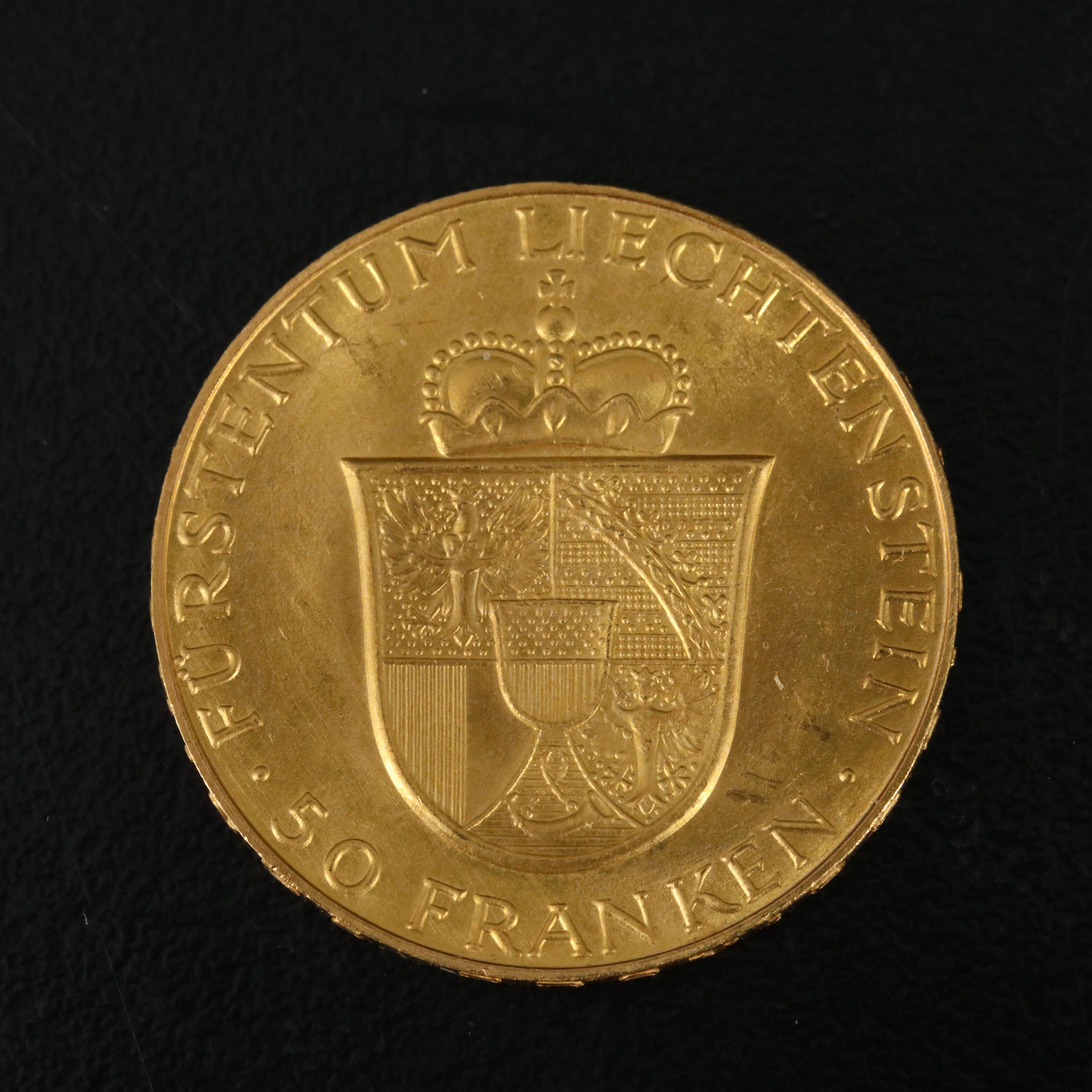 1956 Commemorative Liechtenstein 50 Franken Gold Coin