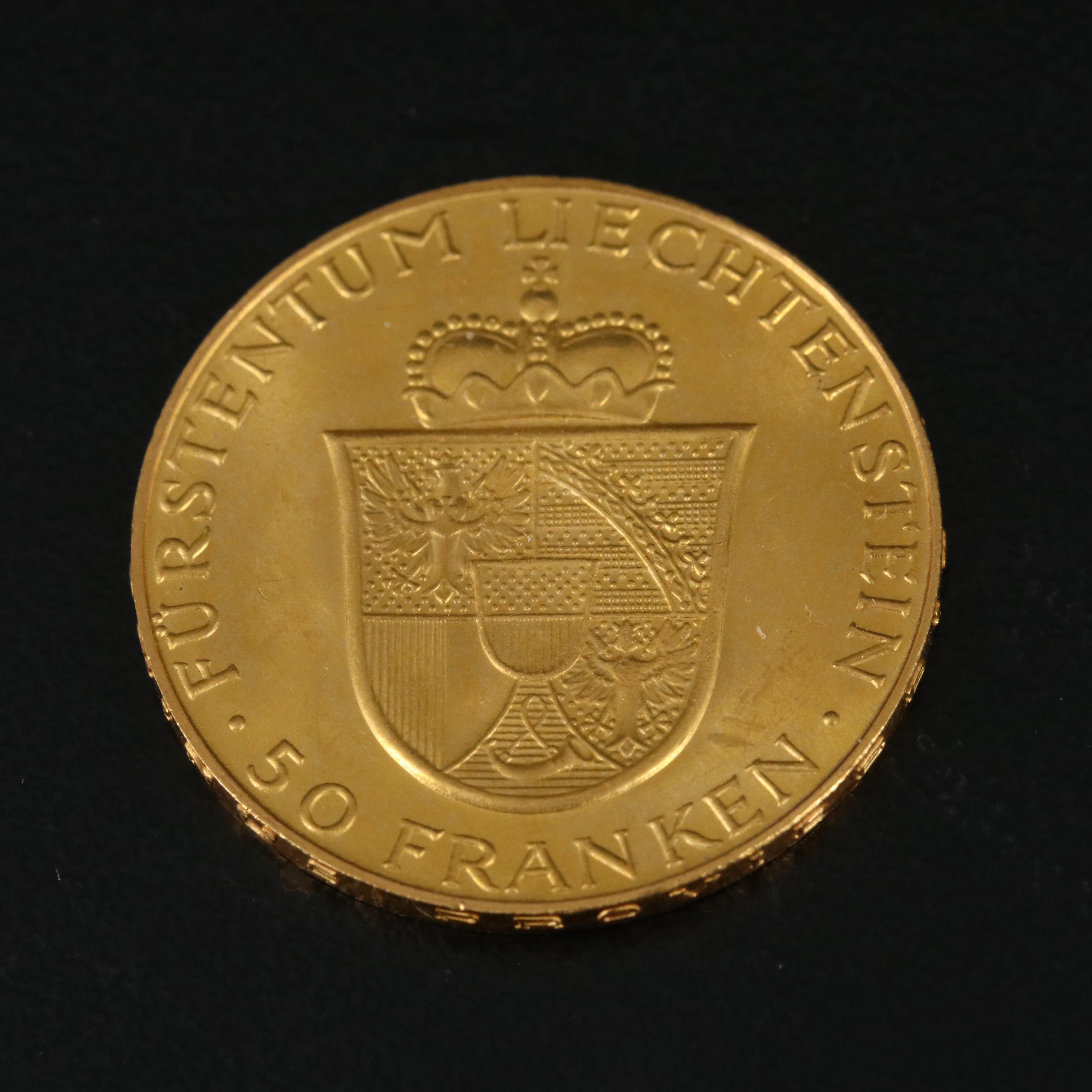 1956 Commemorative Liechtenstein 50 Franken Gold Coin