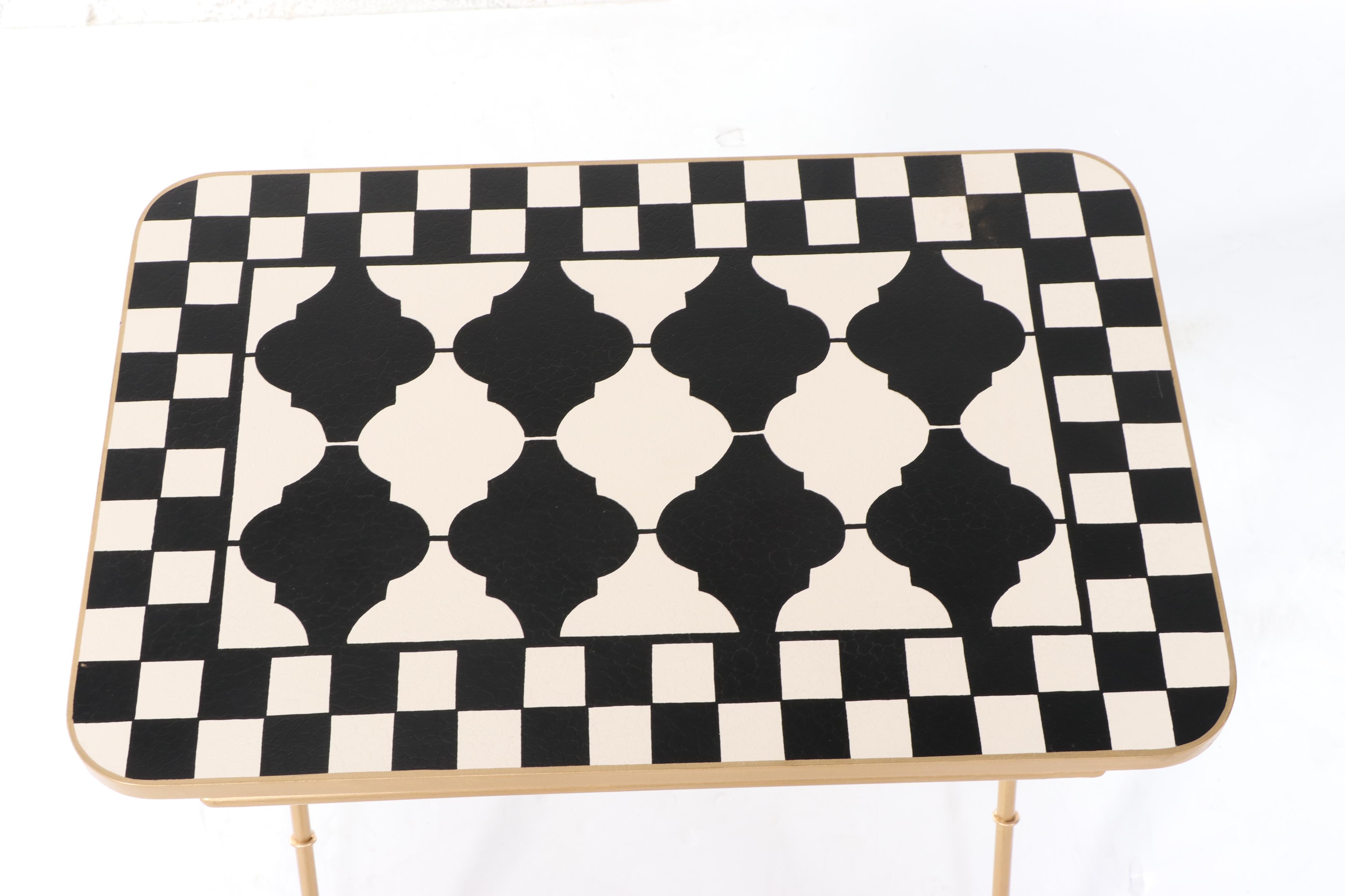 MacKenzie-Childs "Courtly Cocktail Trays" Faux Bamboo Framed  Folding Table Set