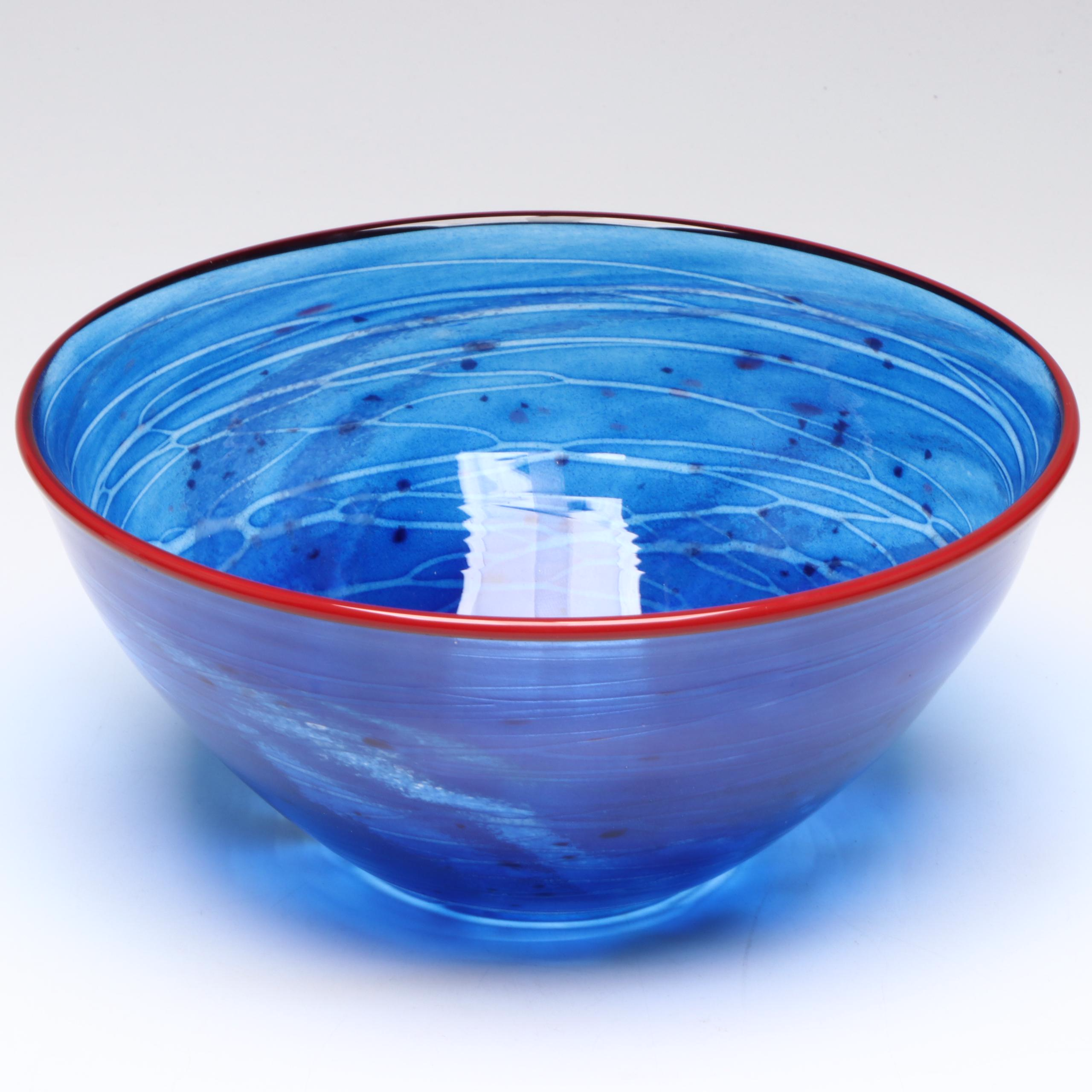 Tom Stoenner "Cordoba" Handblown Blue Studio Art Glass Bowl, 2016