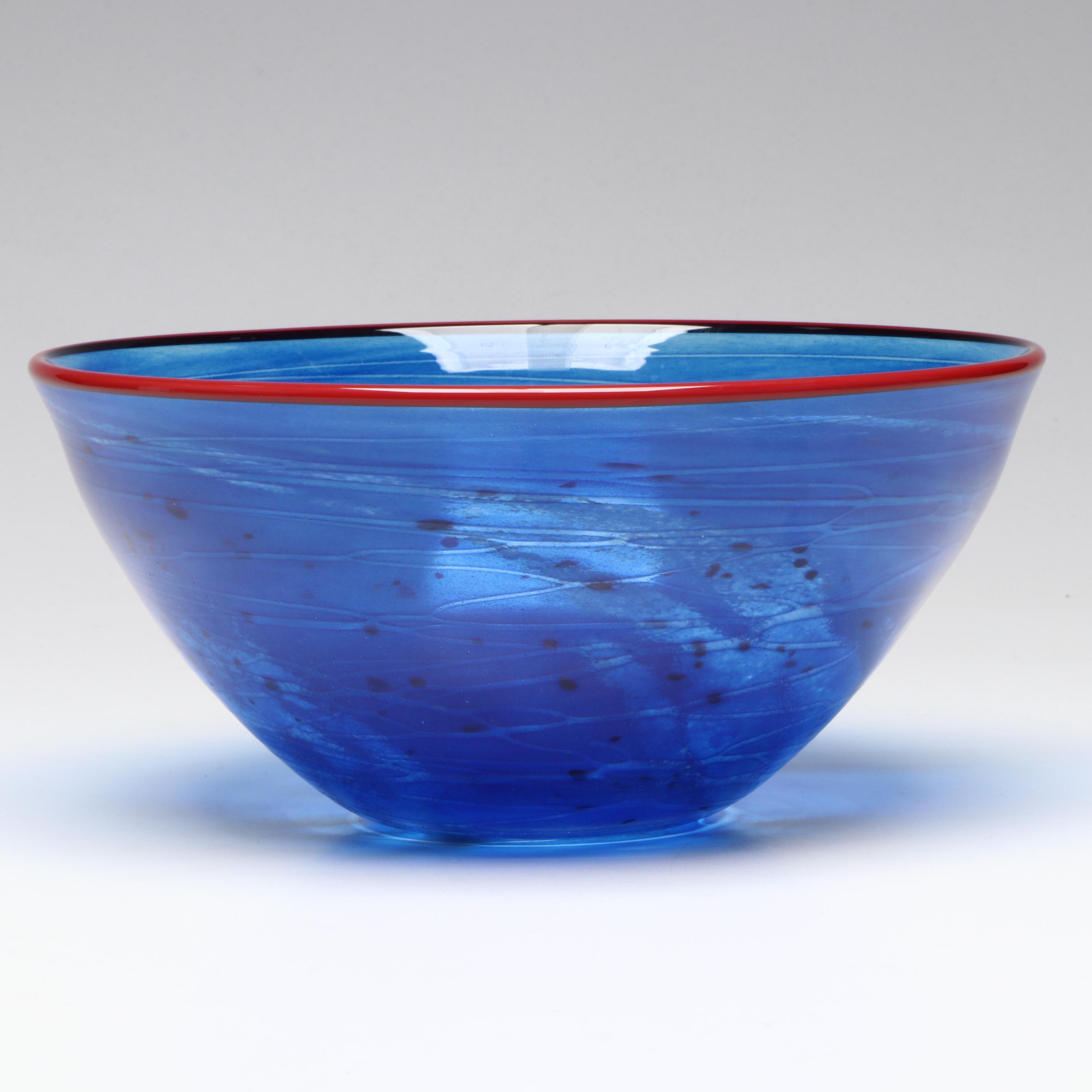 Tom Stoenner "Cordoba" Handblown Blue Studio Art Glass Bowl, 2016