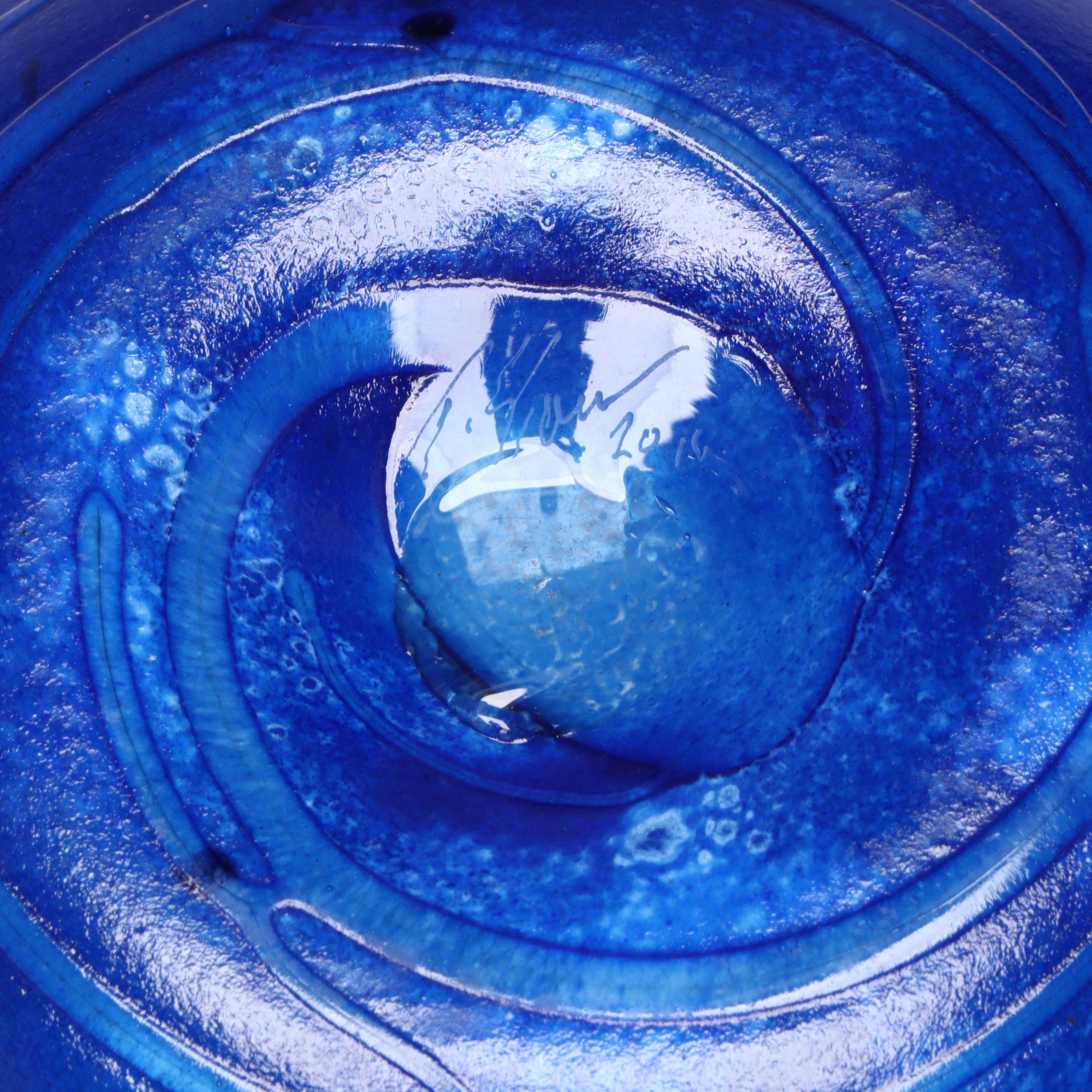 Tom Stoenner "Cordoba" Handblown Blue Studio Art Glass Bowl, 2016
