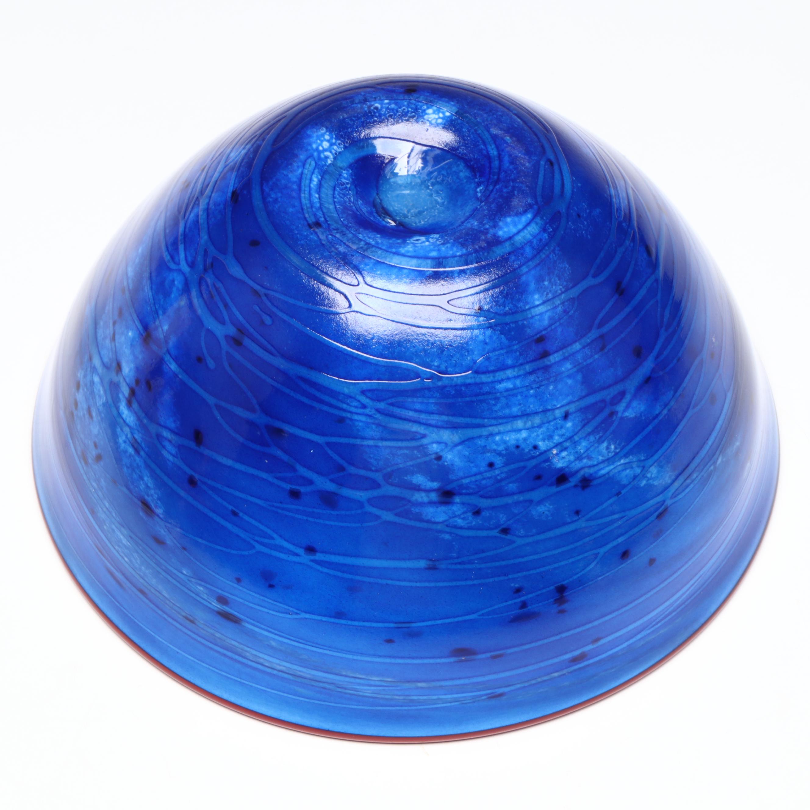 Tom Stoenner "Cordoba" Handblown Blue Studio Art Glass Bowl, 2016