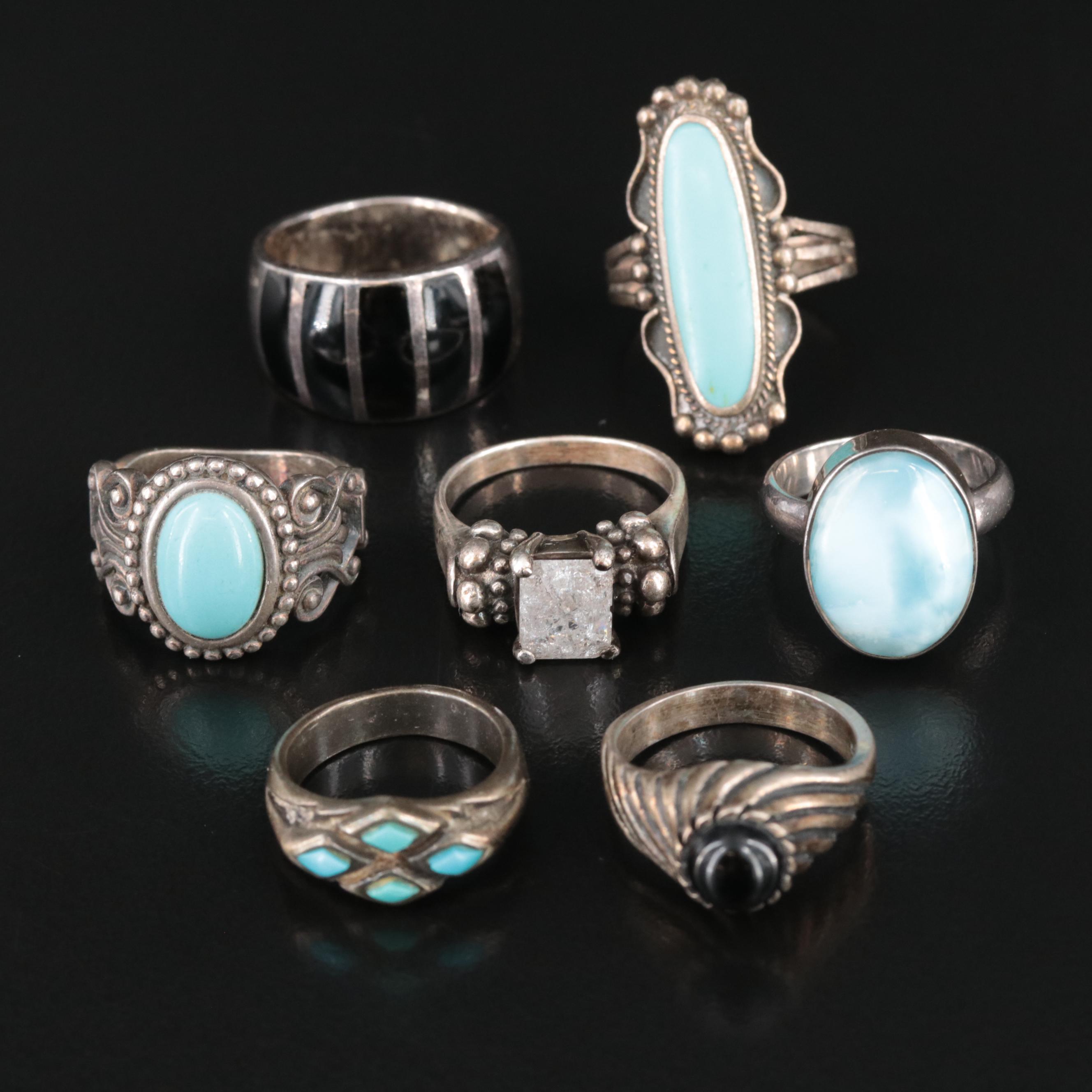 Sterling Rings Including Larimar, CZ and Black Onyx