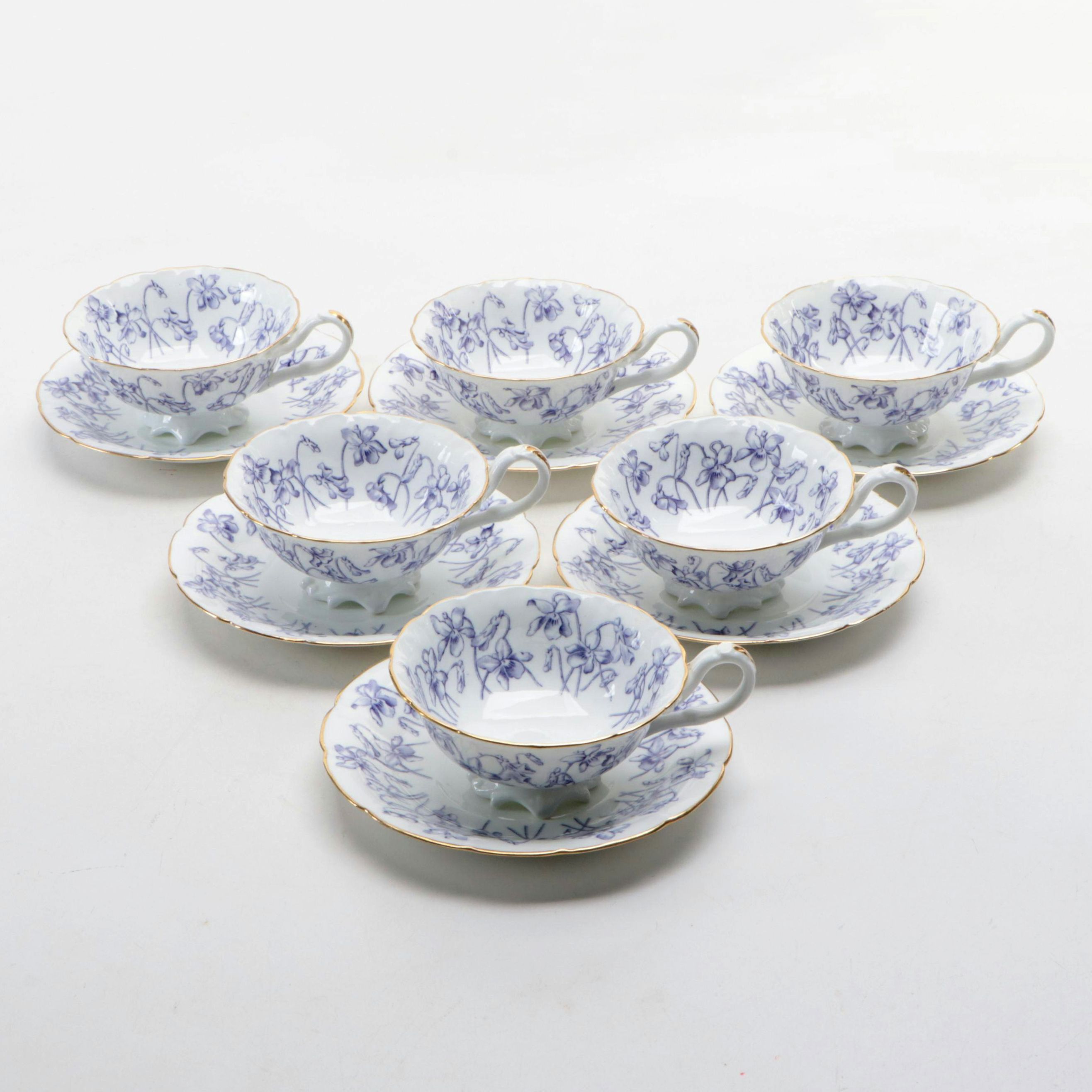 Brown Westhead Moore & Co. Cauldon Ware Gilt Porcelain Teacups and Saucers