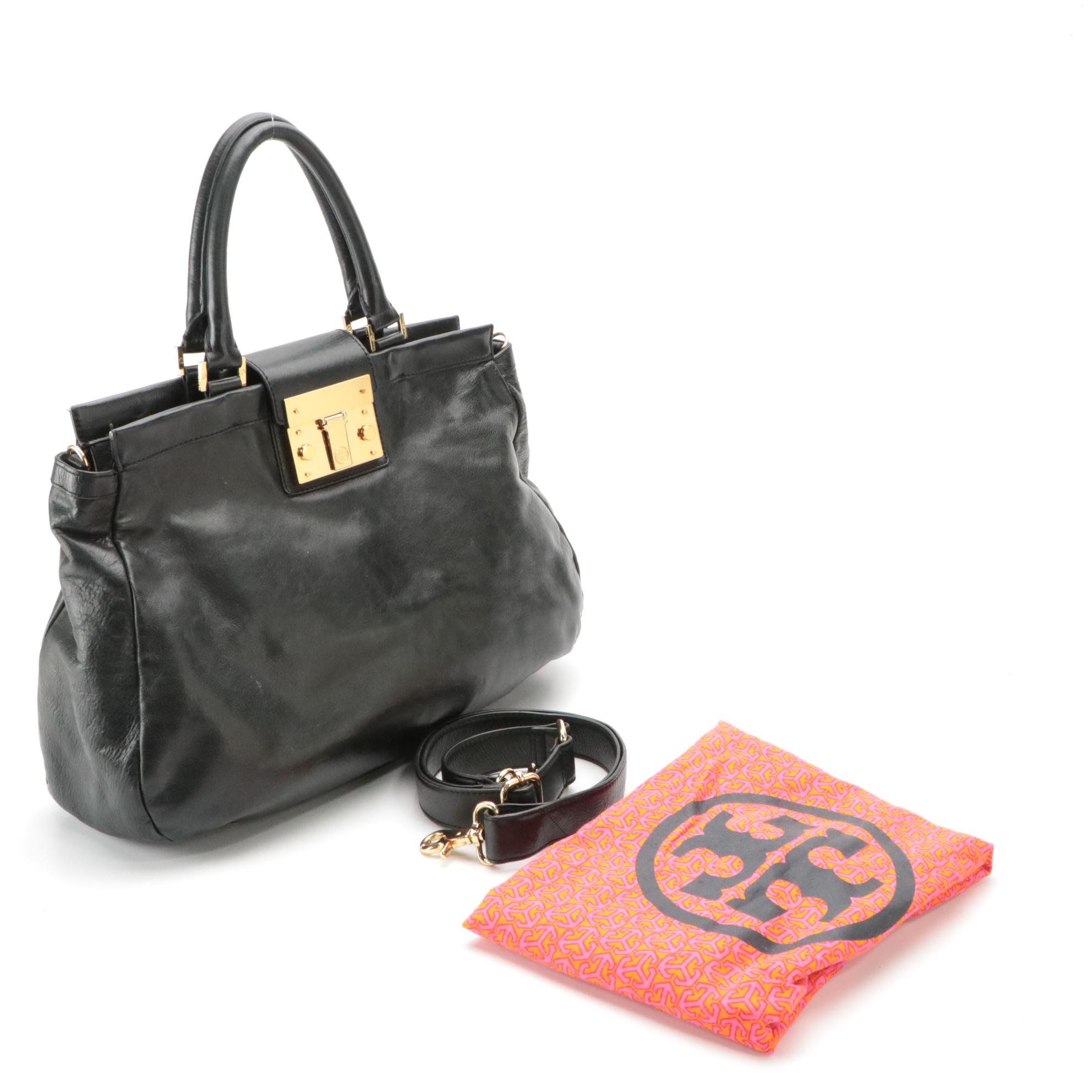 Tory Burch Norah Two-Way Satchel Bag in Black Leather