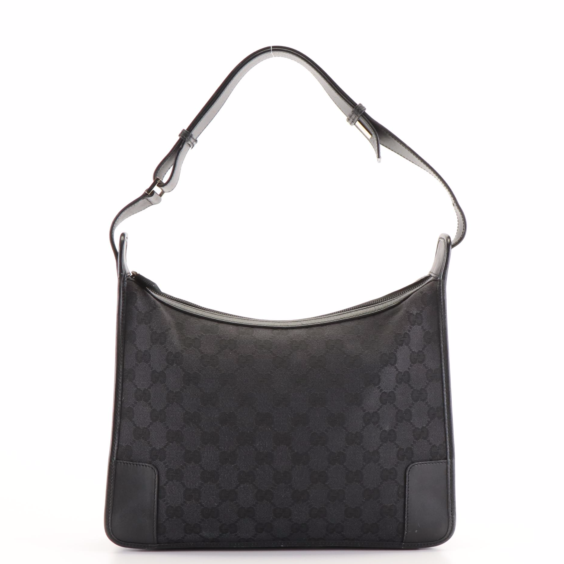 Gucci GG Black Canvas Clasp Hobo Bag