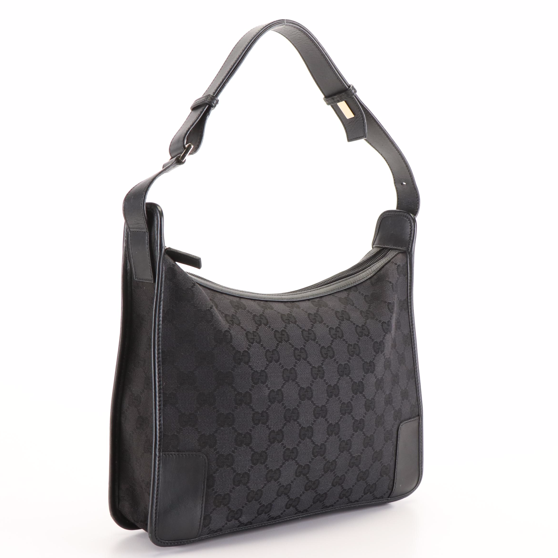 Gucci GG Black Canvas Clasp Hobo Bag