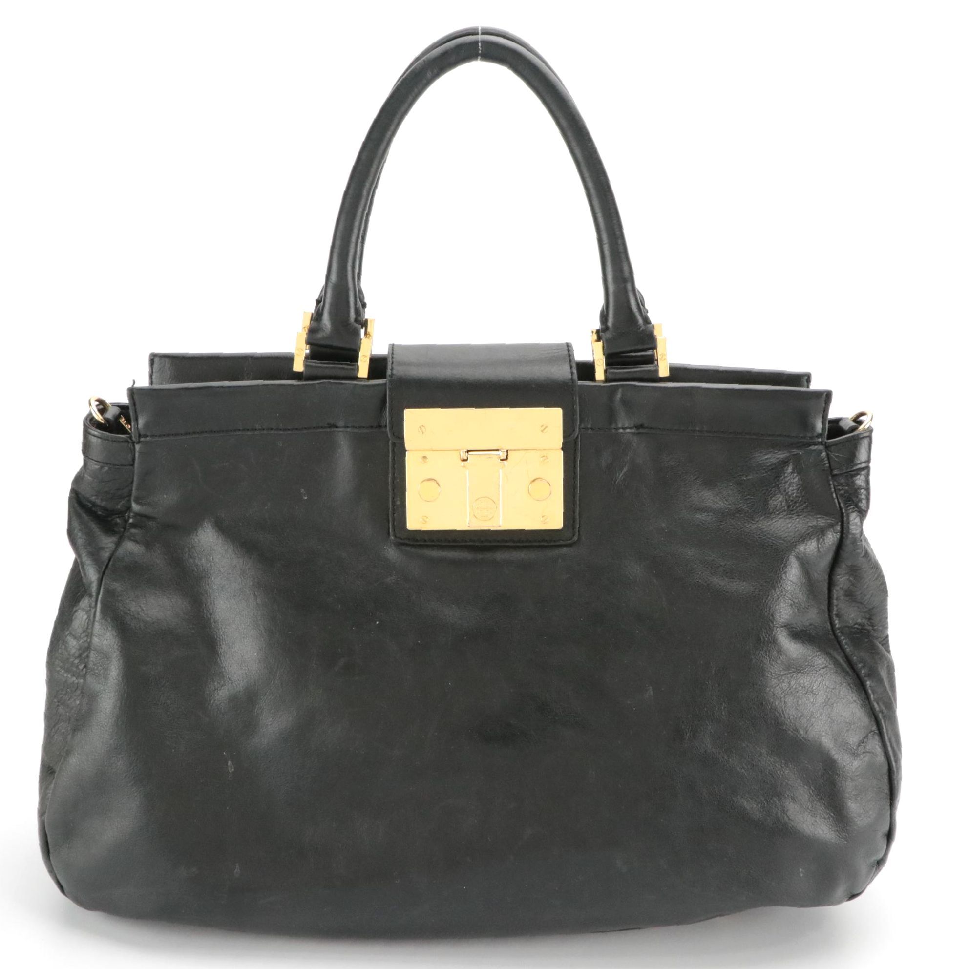 Tory Burch Norah Two-Way Satchel Bag in Black Leather