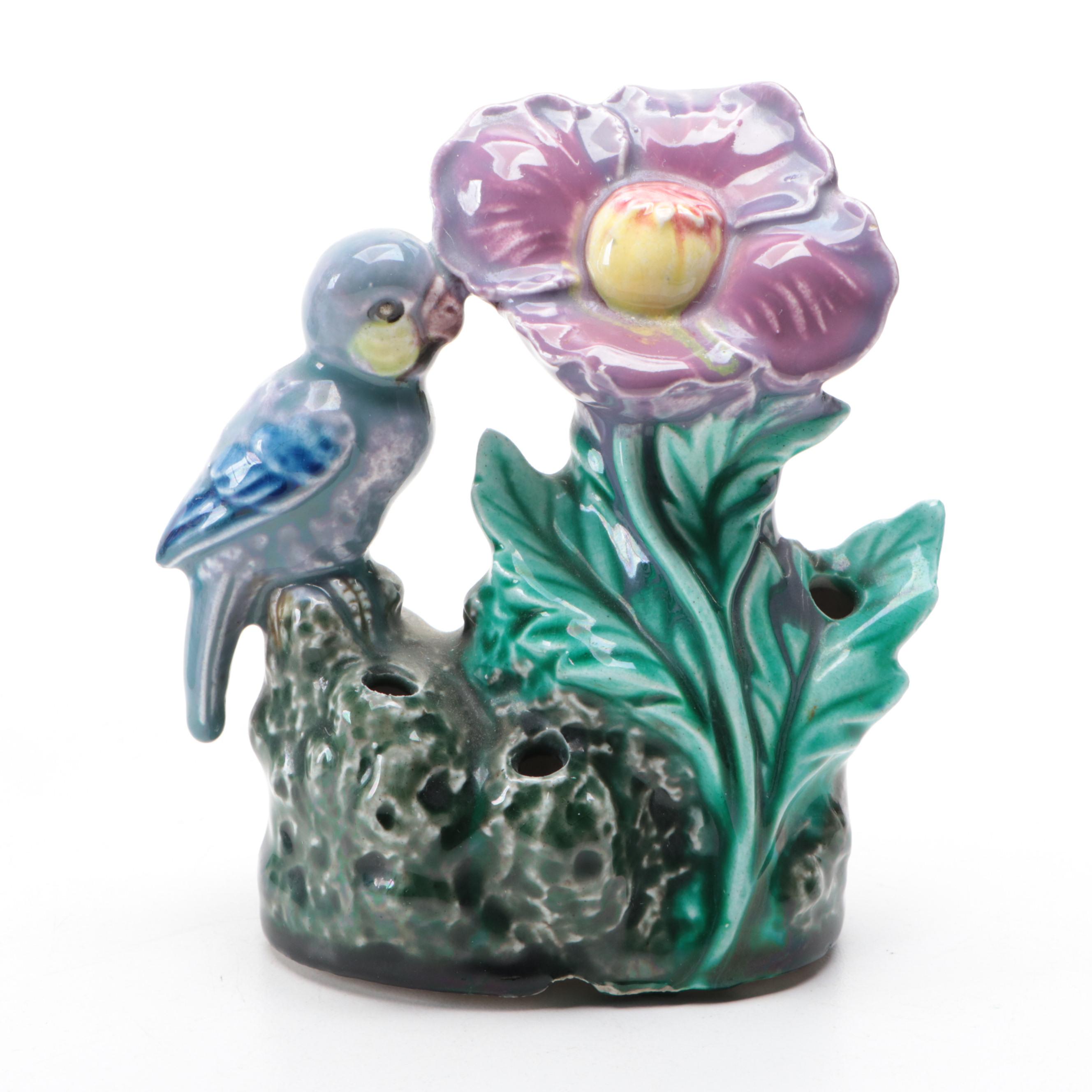 Glazed Ceramic Tropical Bird Planter with Ceramic Flower Frog and More