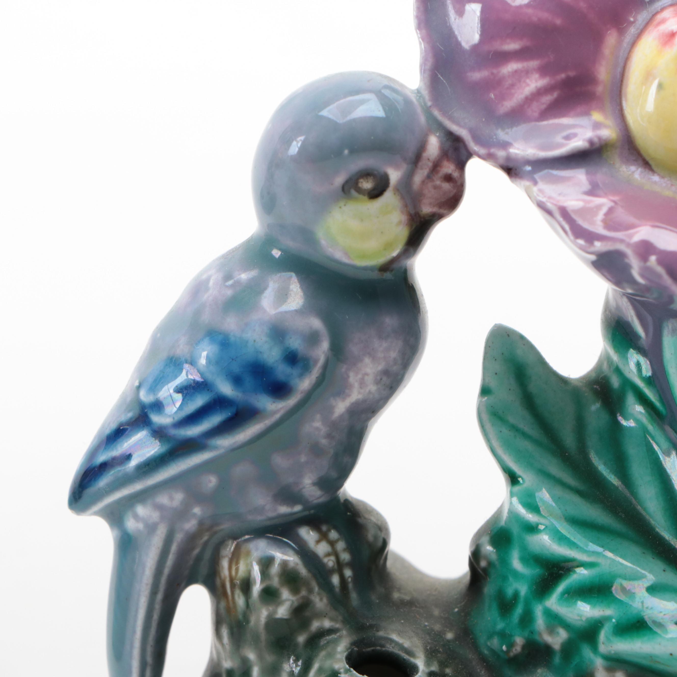 Glazed Ceramic Tropical Bird Planter with Ceramic Flower Frog and More