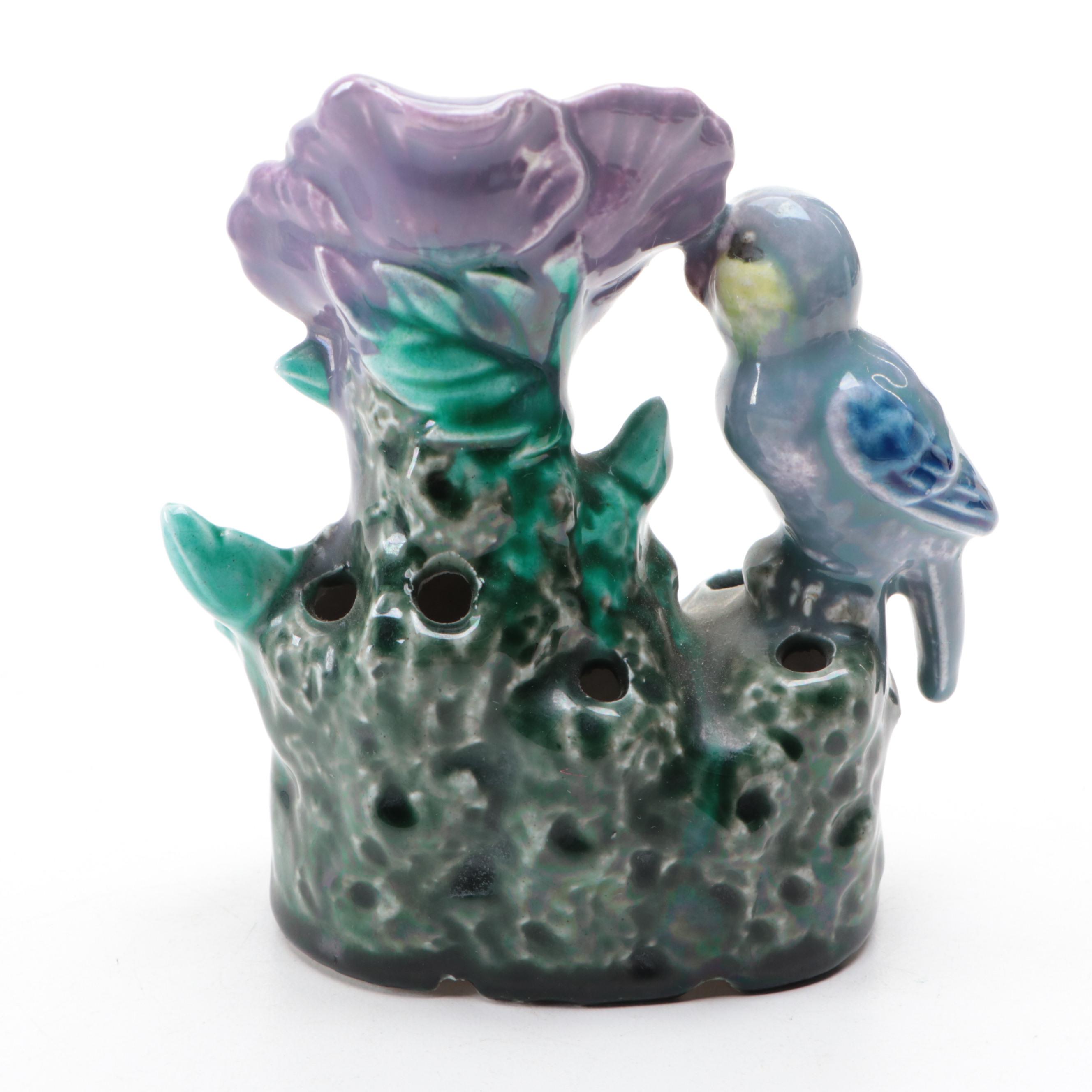 Glazed Ceramic Tropical Bird Planter with Ceramic Flower Frog and More