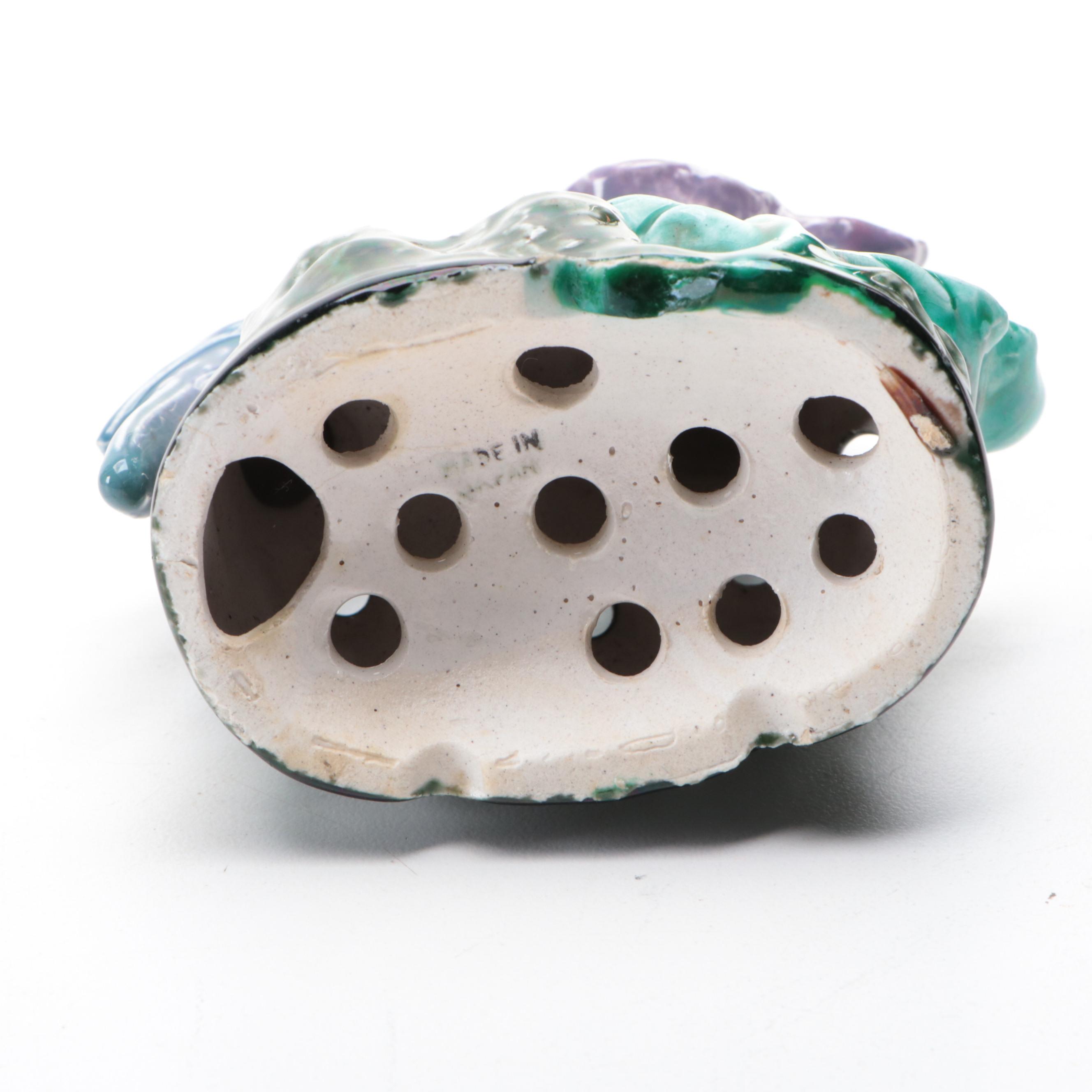 Glazed Ceramic Tropical Bird Planter with Ceramic Flower Frog and More