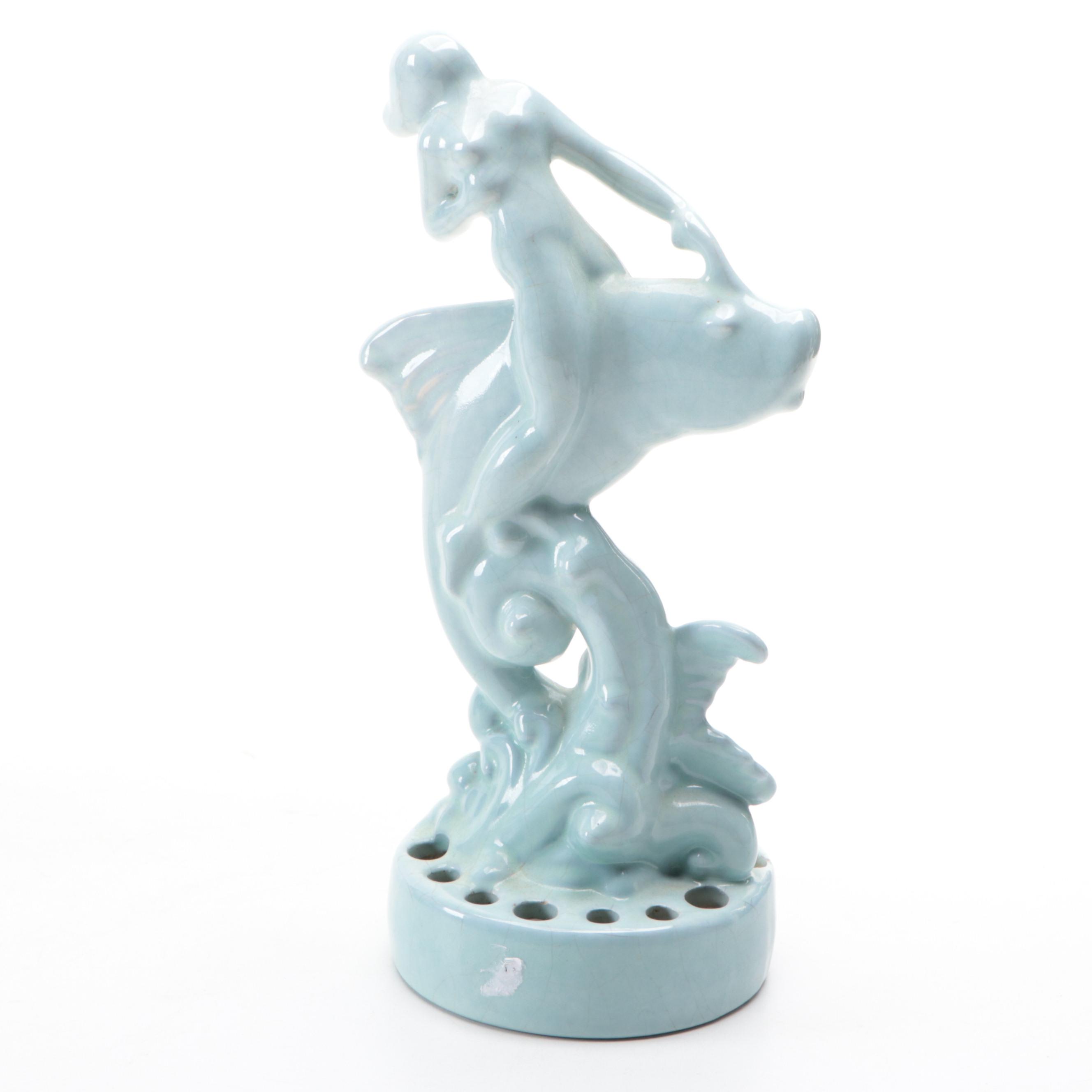 Glazed Ceramic Tropical Bird Planter with Ceramic Flower Frog and More