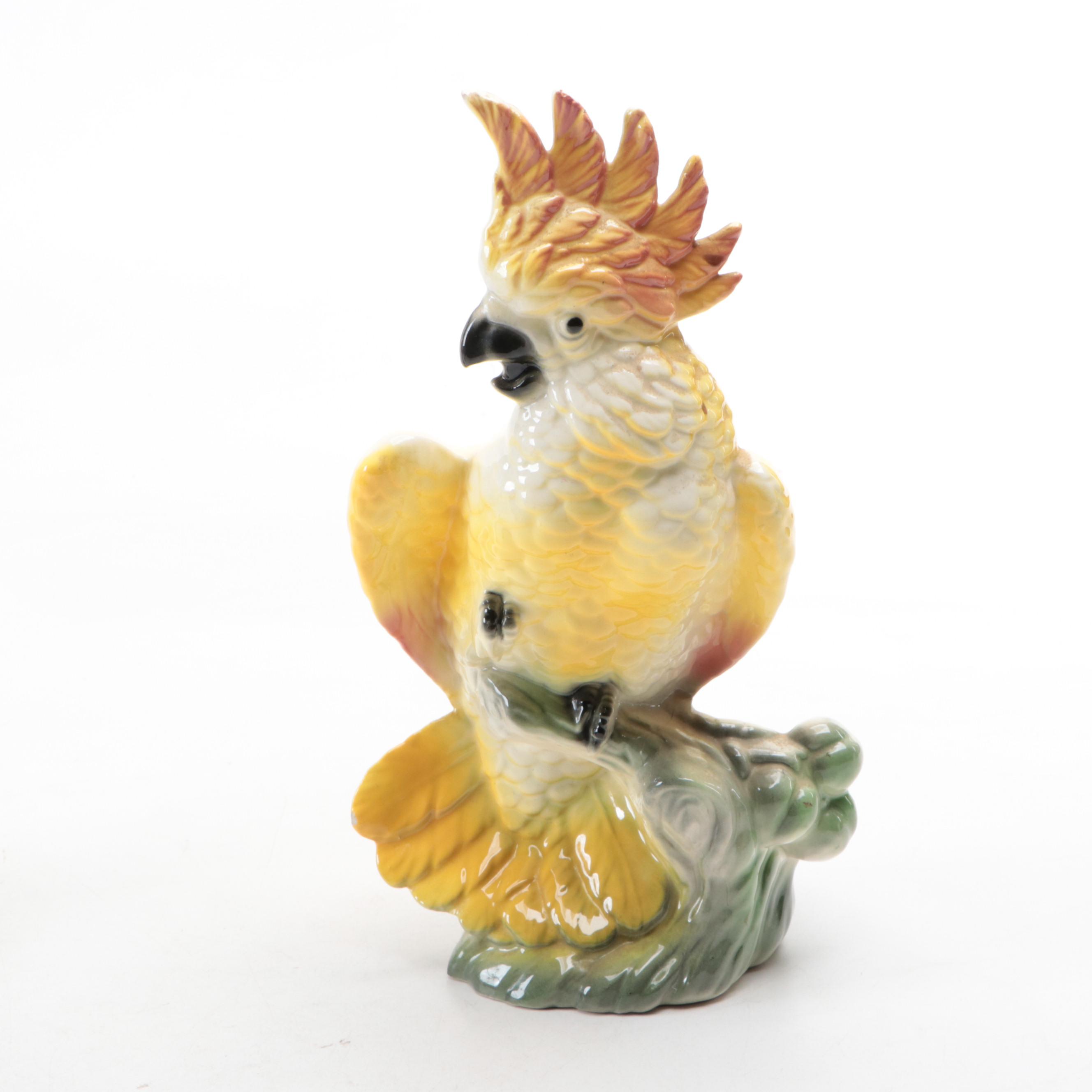 Glazed Ceramic Tropical Bird Planter with Ceramic Flower Frog and More