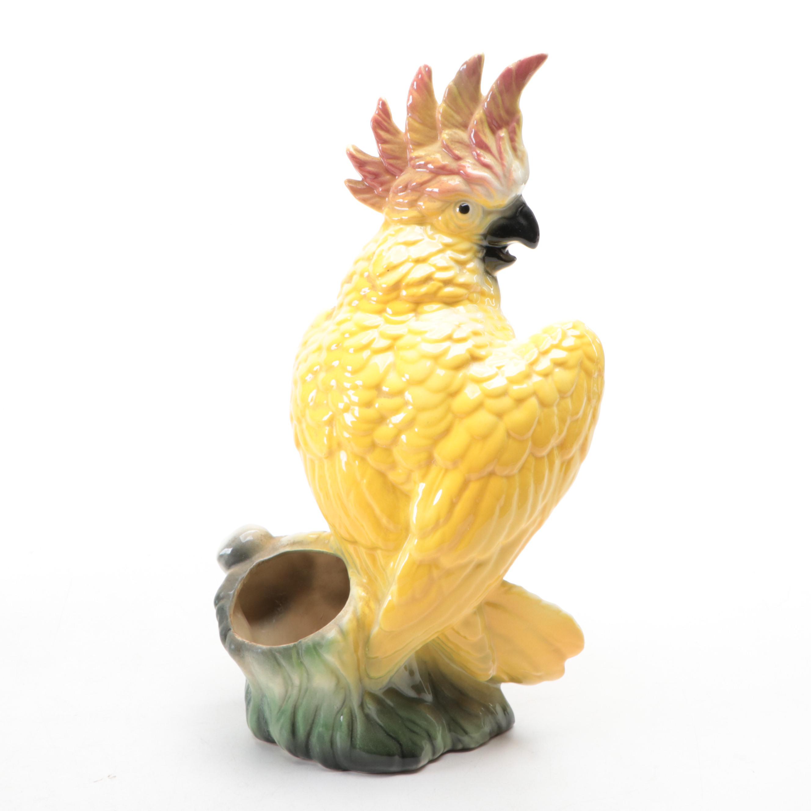 Glazed Ceramic Tropical Bird Planter with Ceramic Flower Frog and More