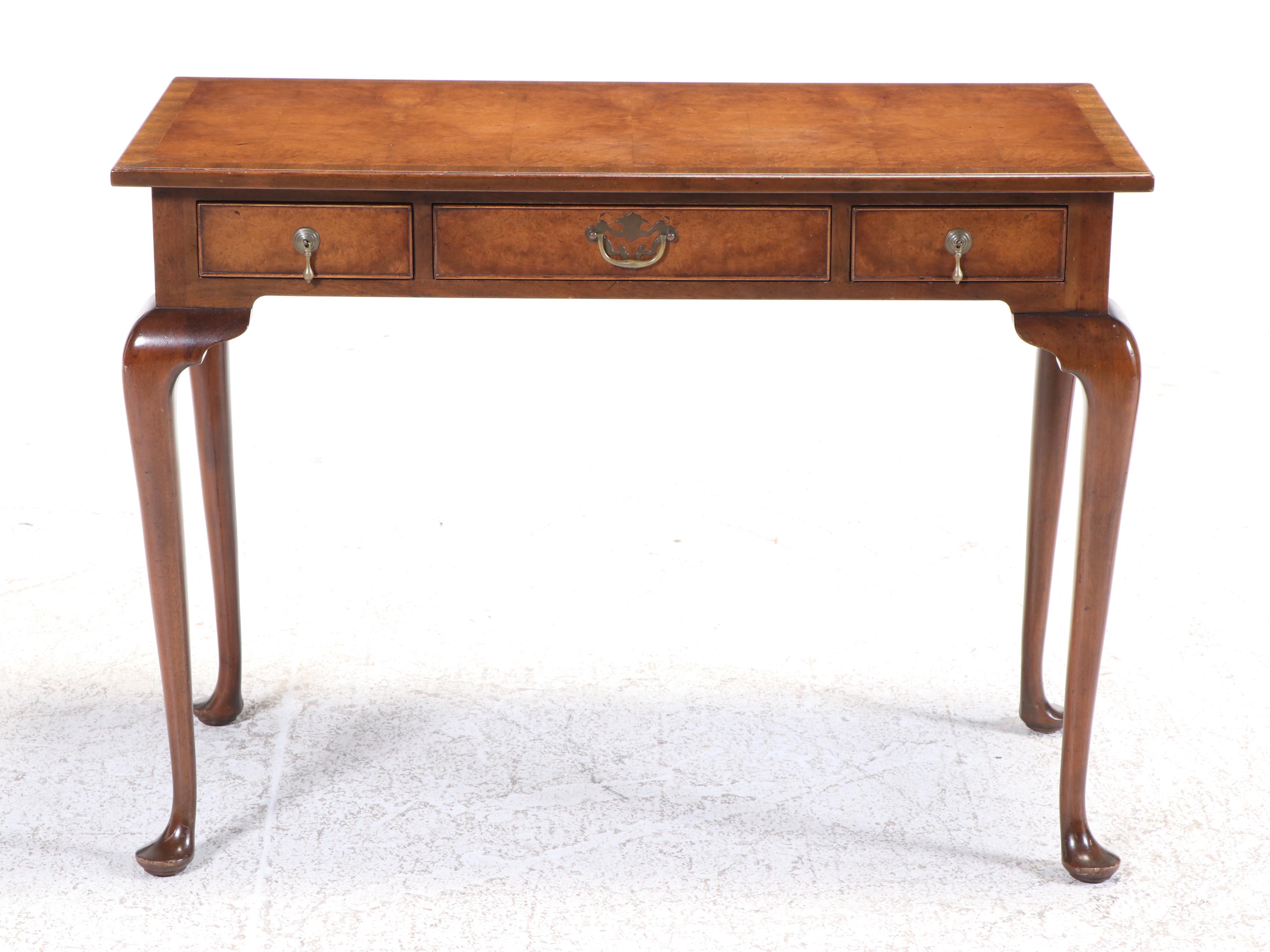 Kittinger Queen Anne Burled Walnut Writing Desk with Chair, Mid-20th Century