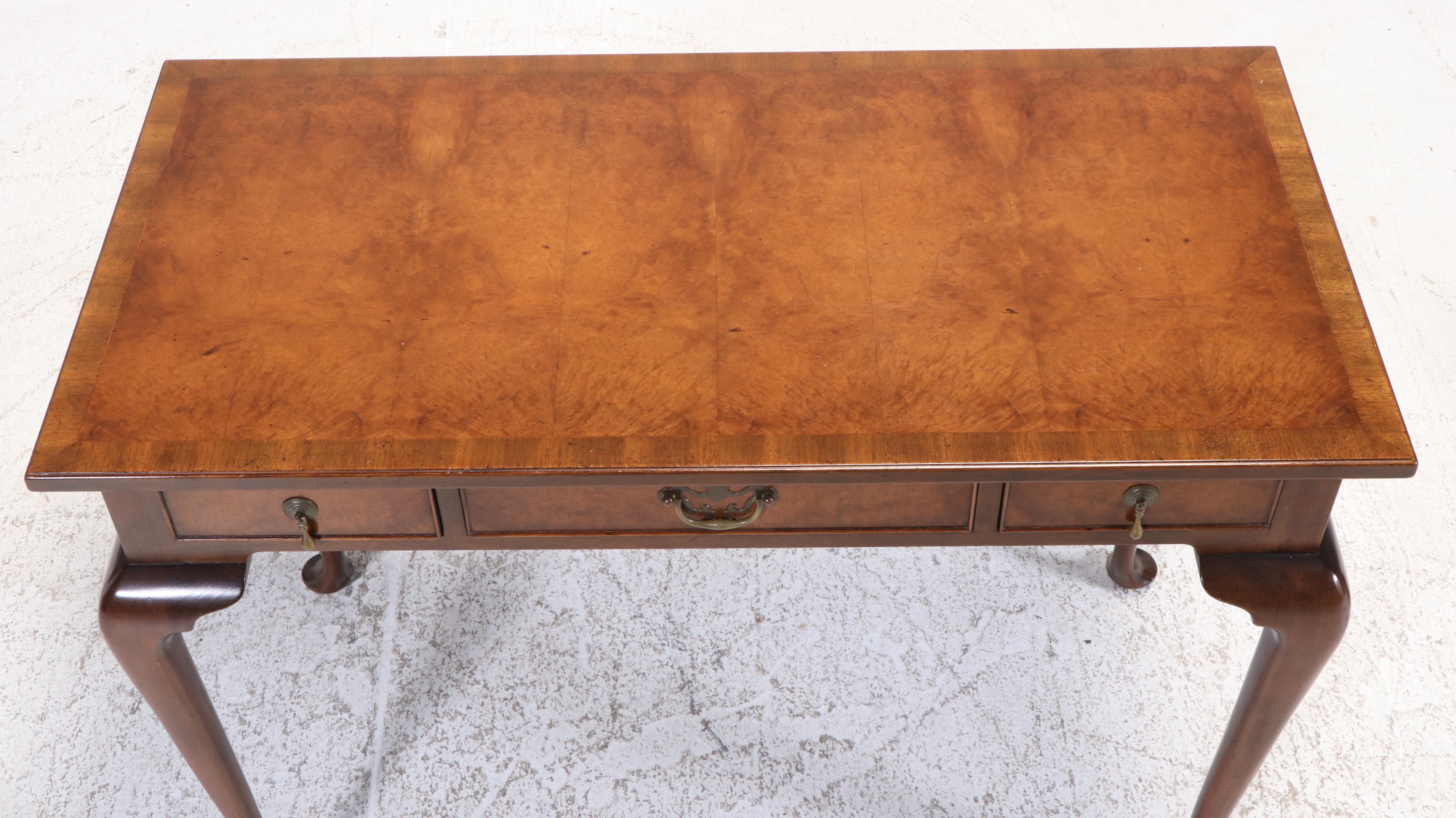 Kittinger Queen Anne Burled Walnut Writing Desk with Chair, Mid-20th Century