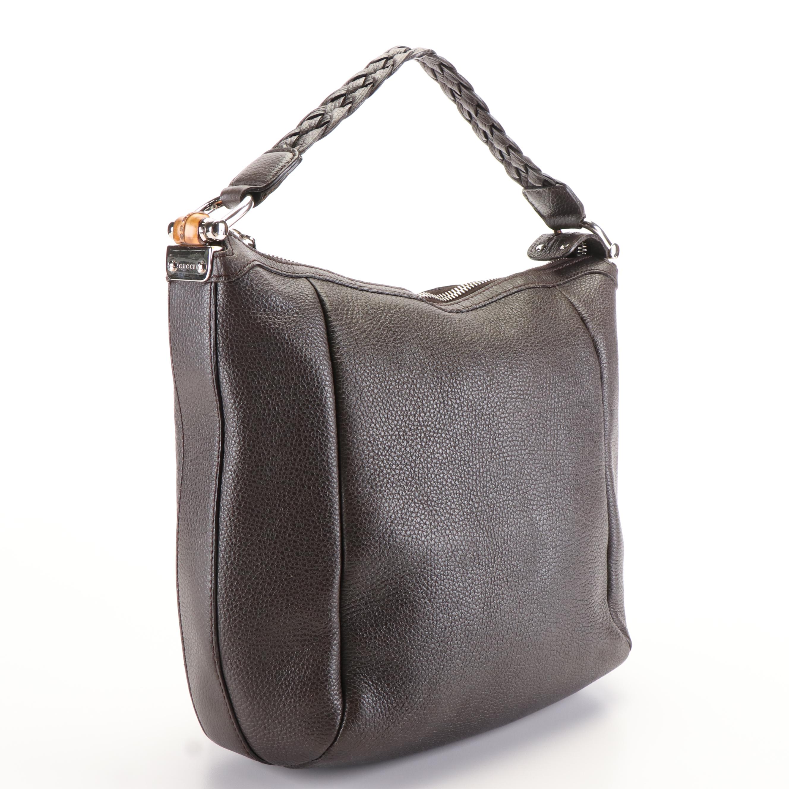 Gucci Bamboo Tote in Brown Pebbled Leather