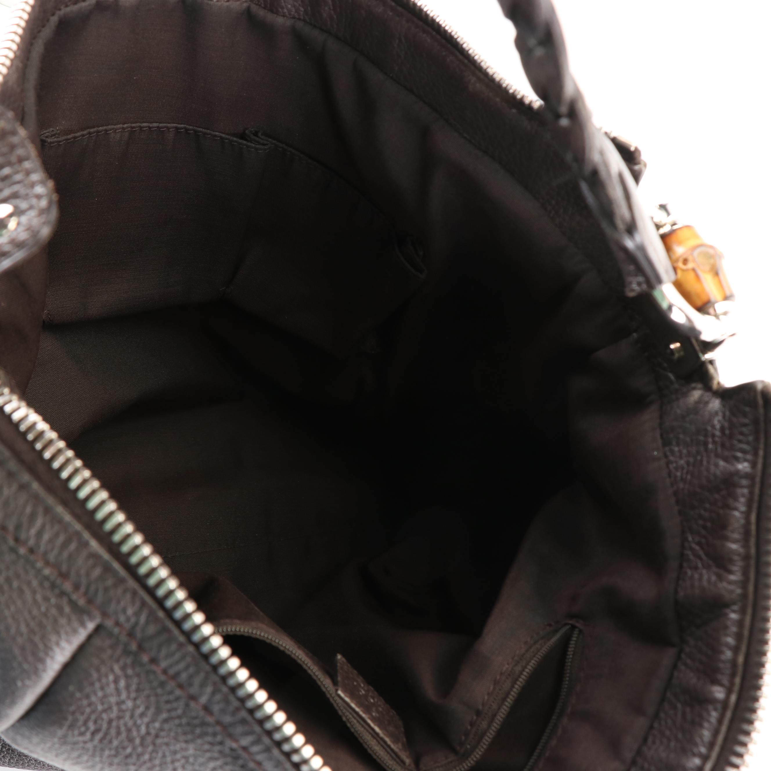 Gucci Bamboo Tote in Brown Pebbled Leather