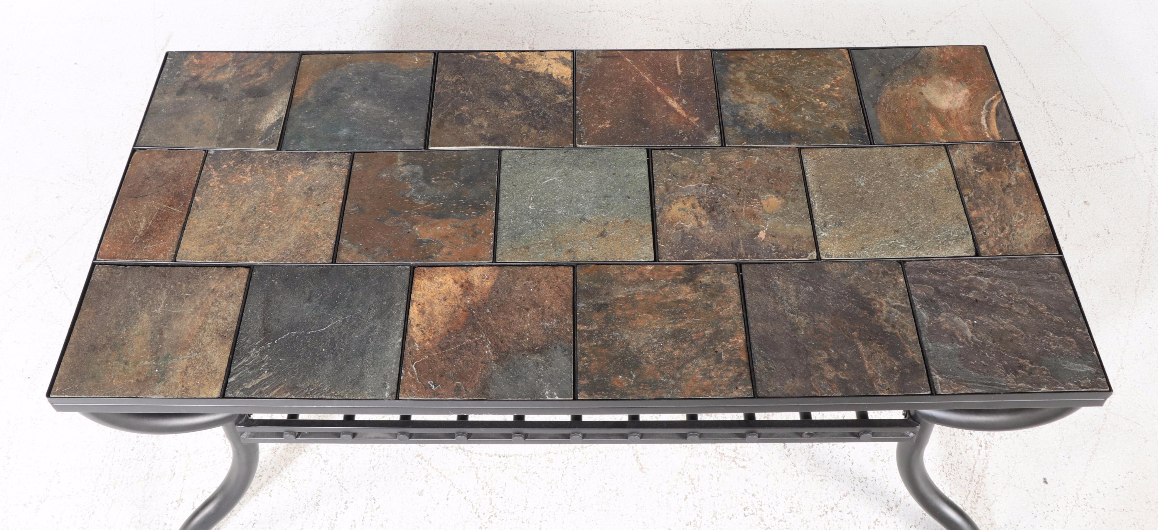 Contemporary Metal and Tile Patio Coffee Table