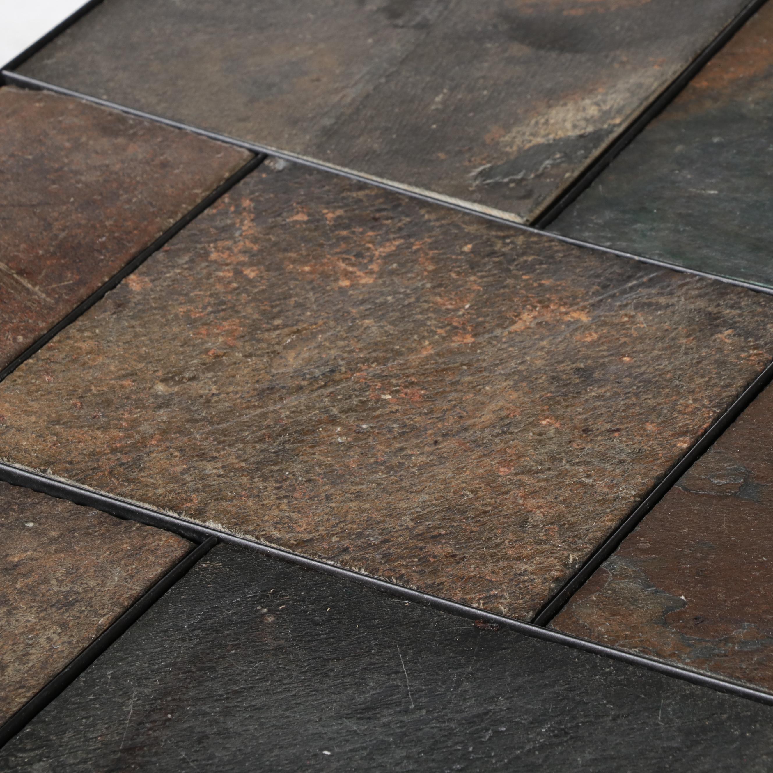 Contemporary Metal and Tile Patio Coffee Table