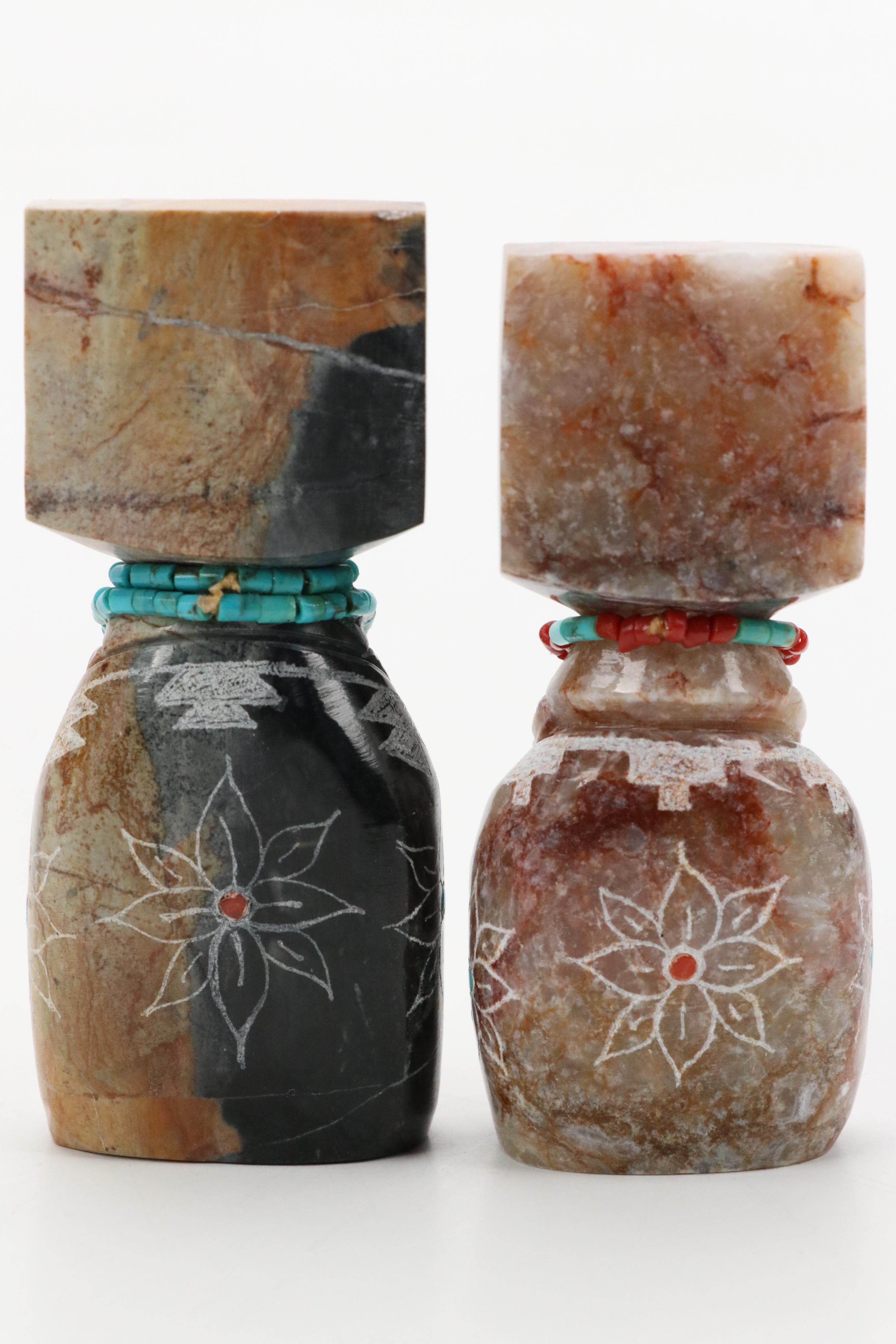 Weahkee Navajo Carved Stone Bear with Zuni Fetish Figures and More