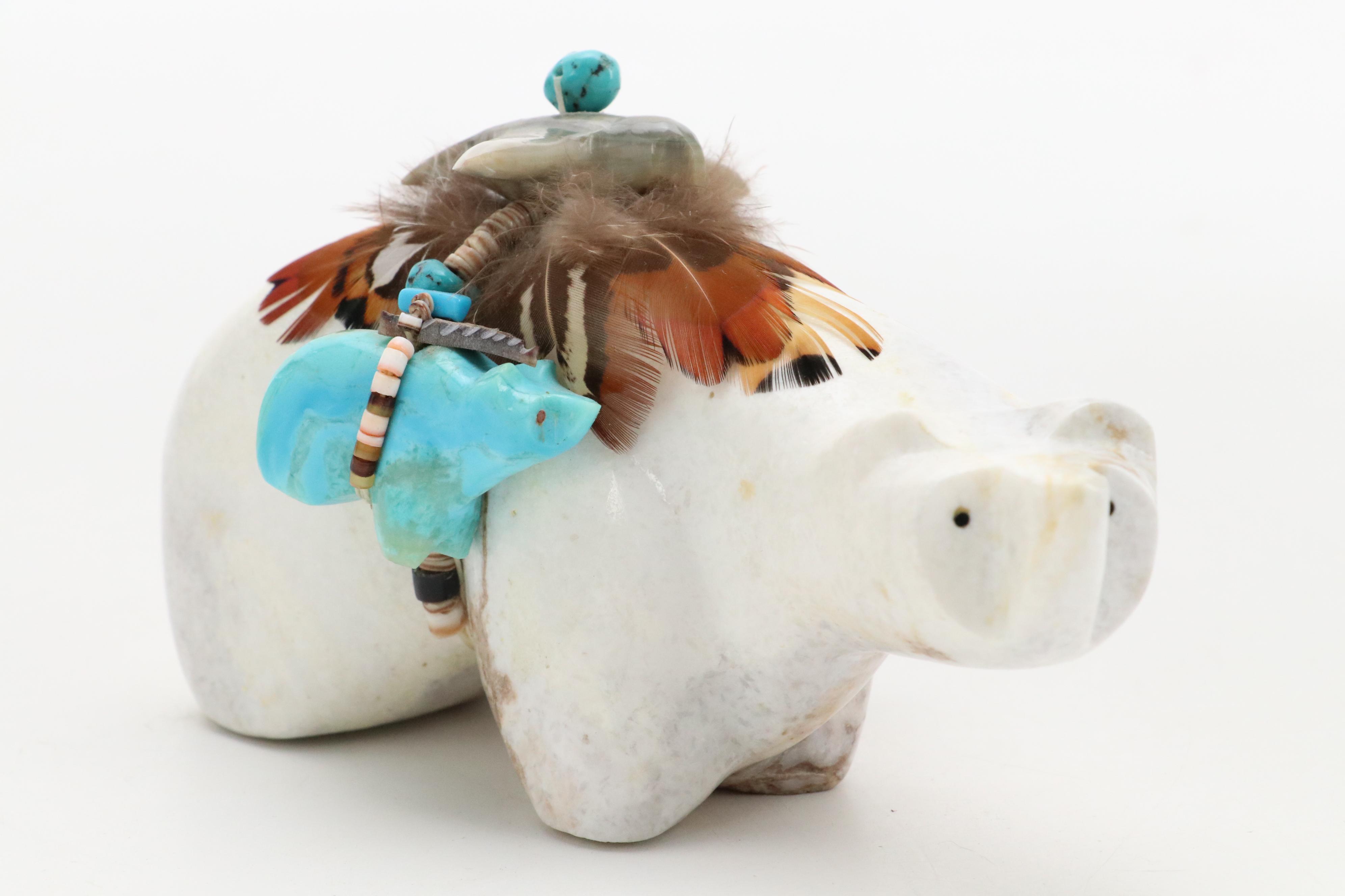 Weahkee Navajo Carved Stone Bear with Zuni Fetish Figures and More