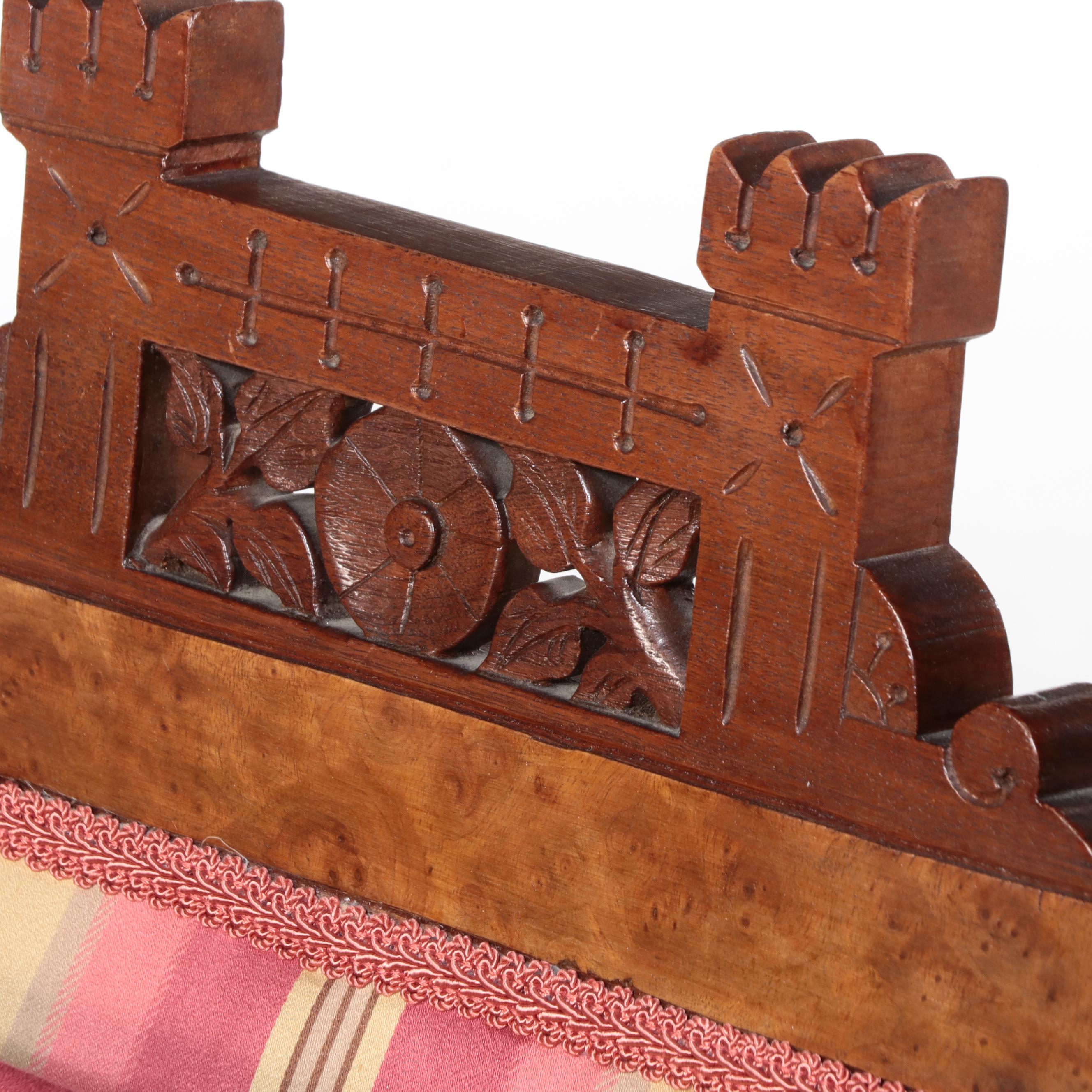 Set of Four Victorian Eastlake Style Walnut Chairs and Metal Glass Top Table