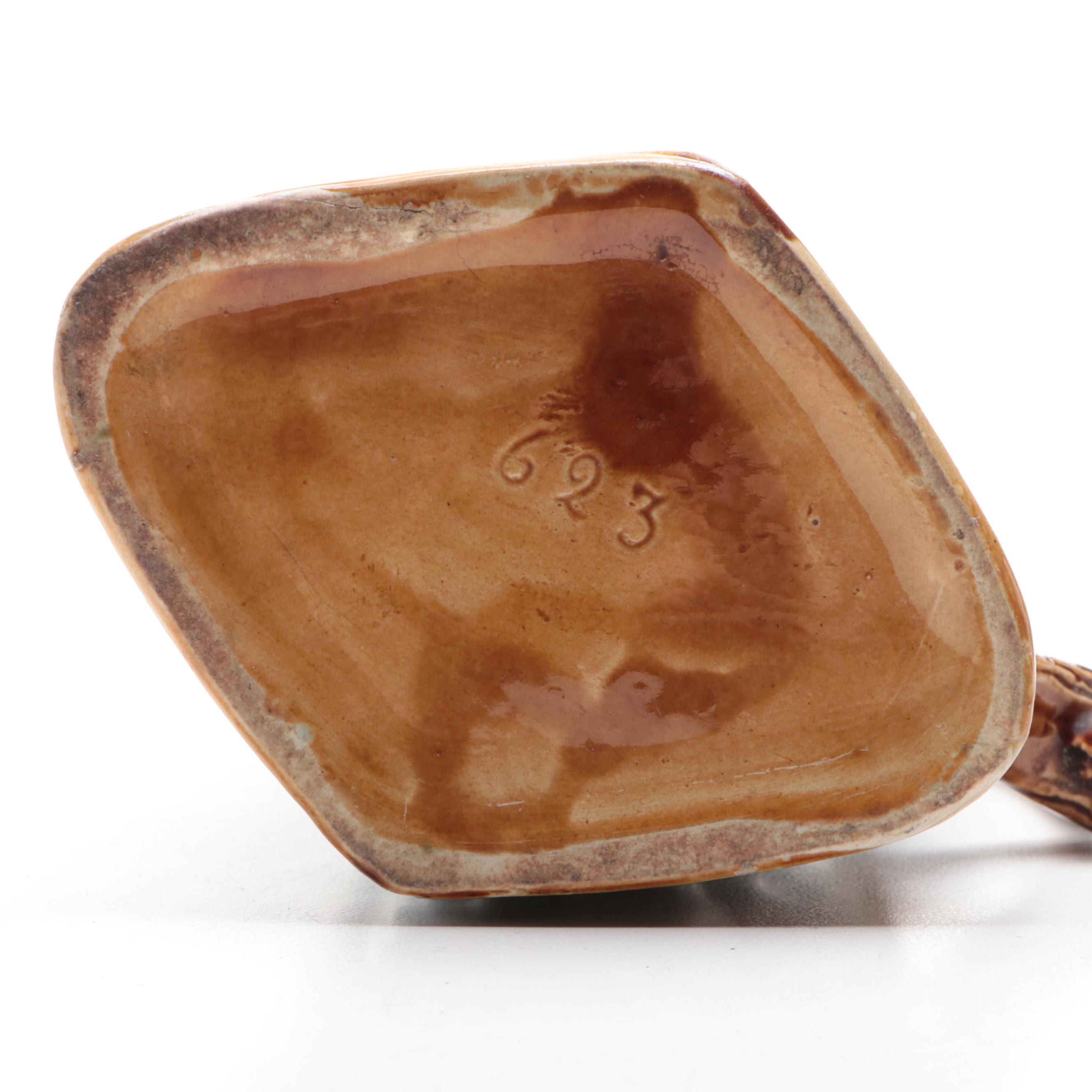 French Majolica Frie Onnaing Geranium Pitcher with Faux Bois Candlestick