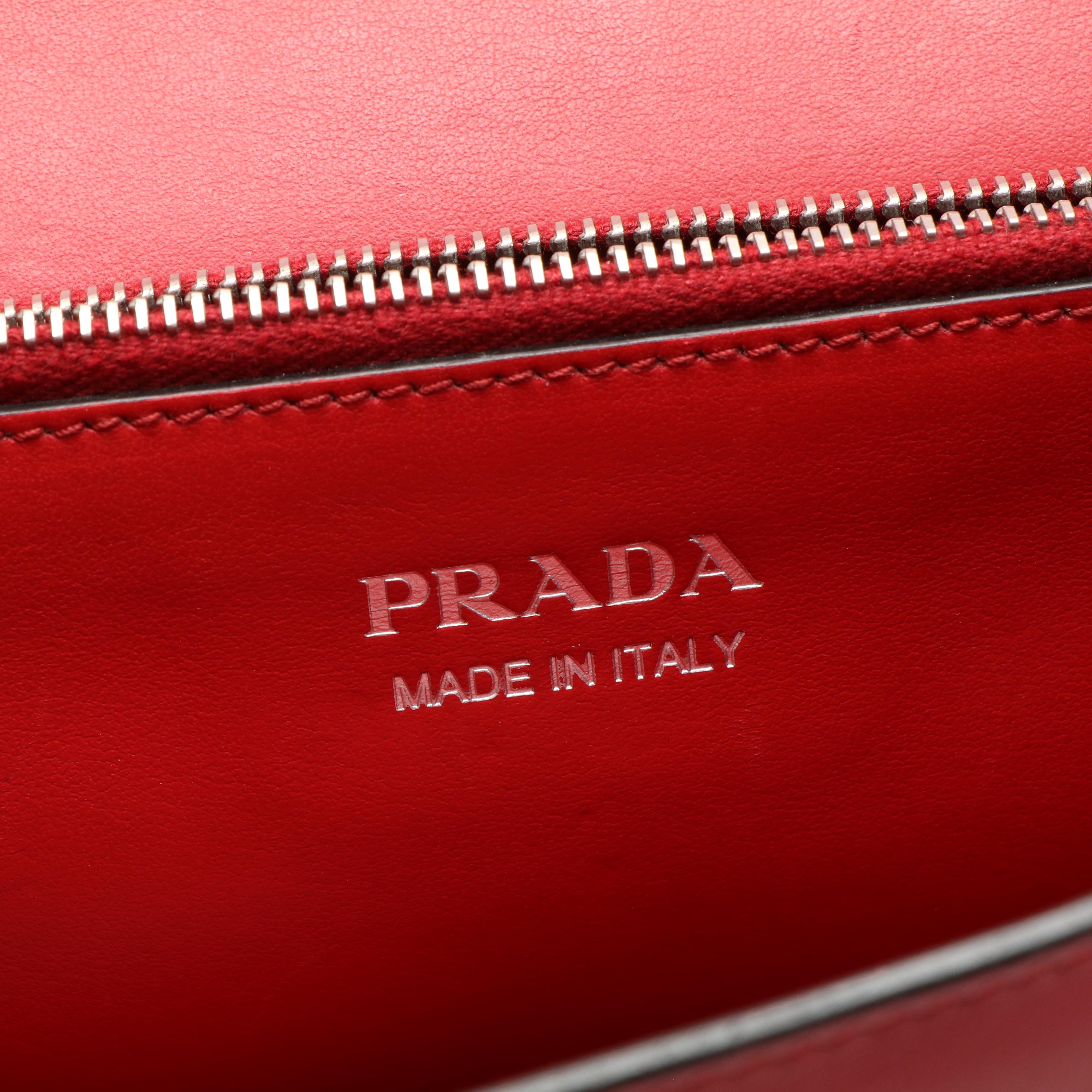 Prada Elektra Studded Crossbody Bag in Red Calf and Saffiano Leather