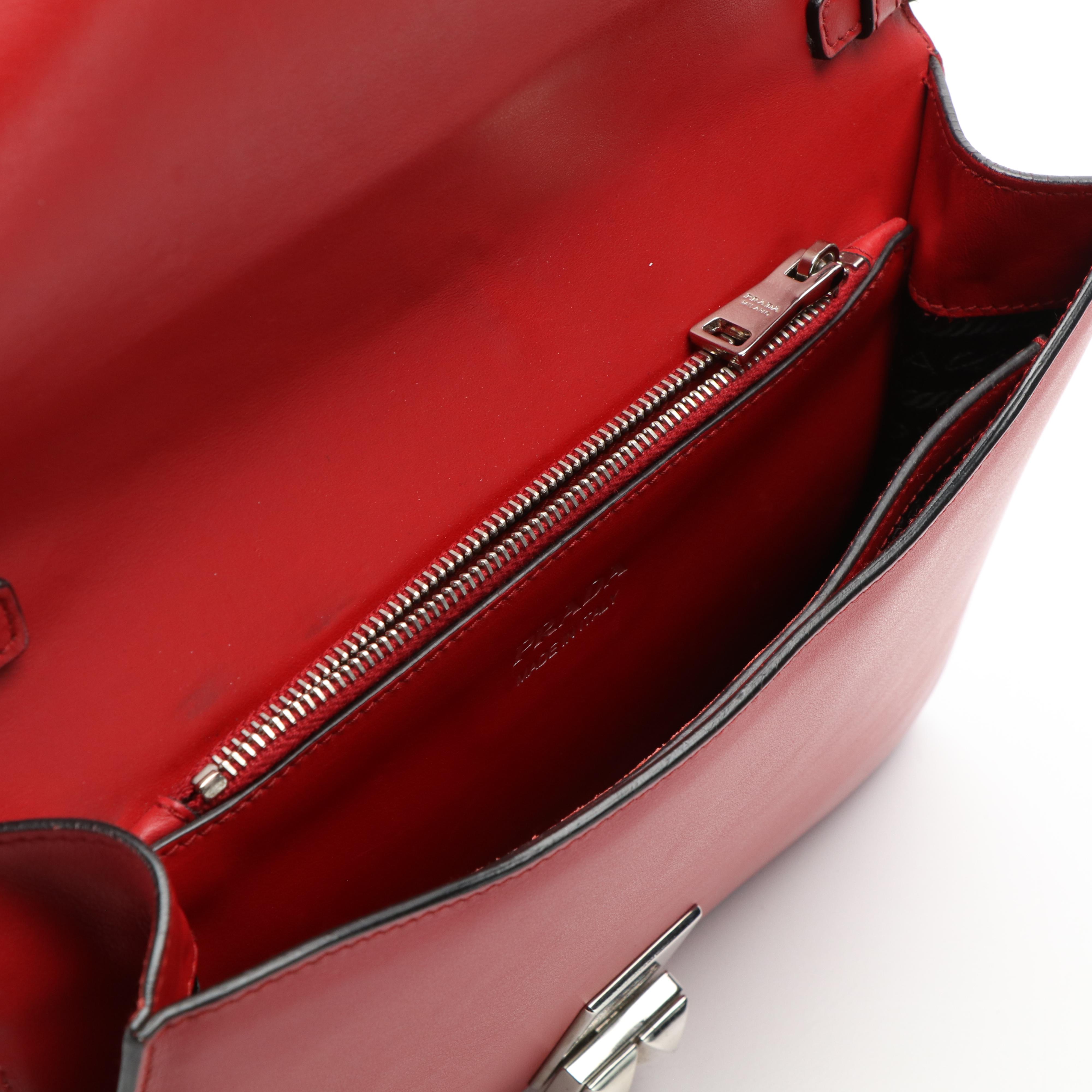 Prada Elektra Studded Crossbody Bag in Red Calf and Saffiano Leather