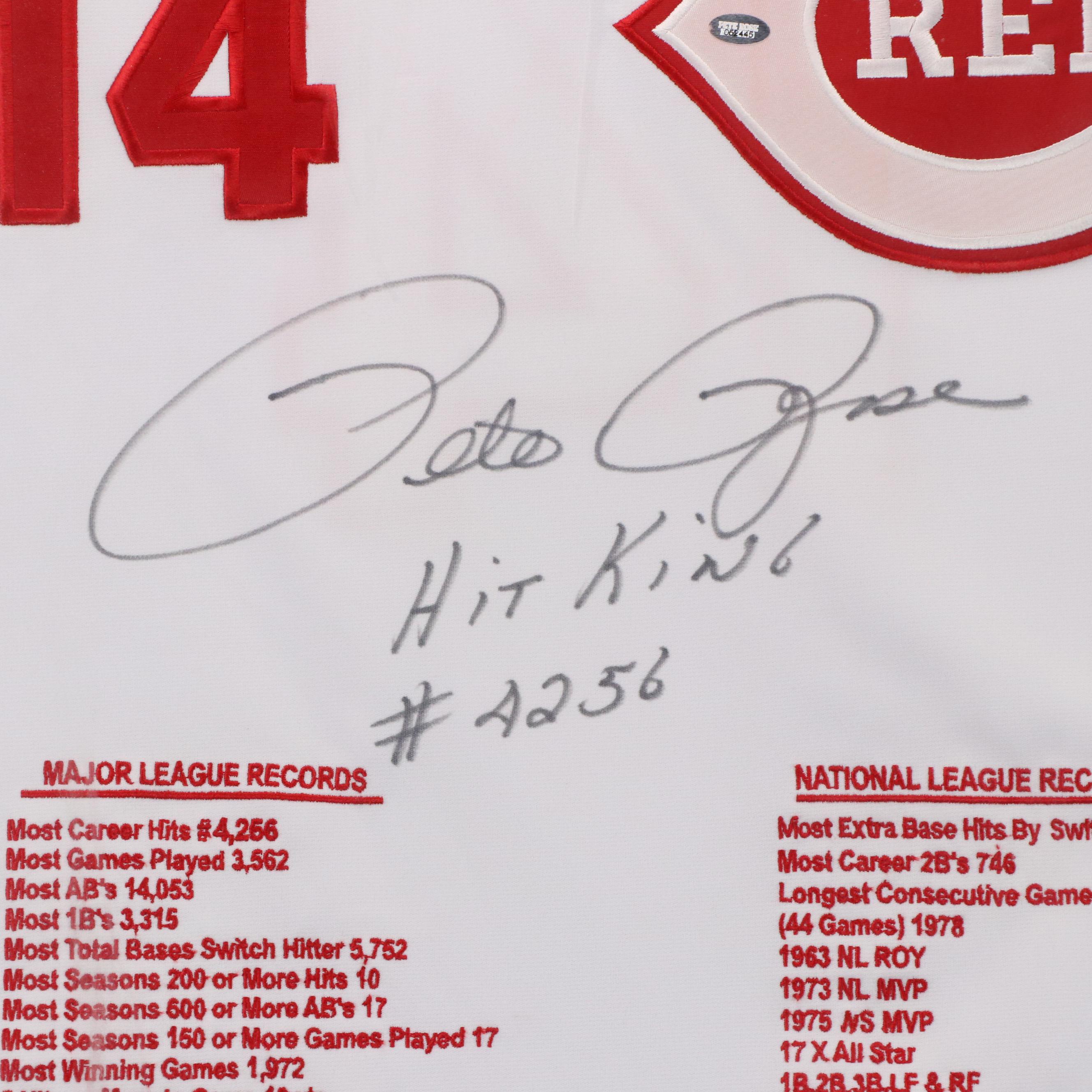 Pete Rose Signed "Charlie Hustle" Cincinnati Reds Framed Baseball Jersey