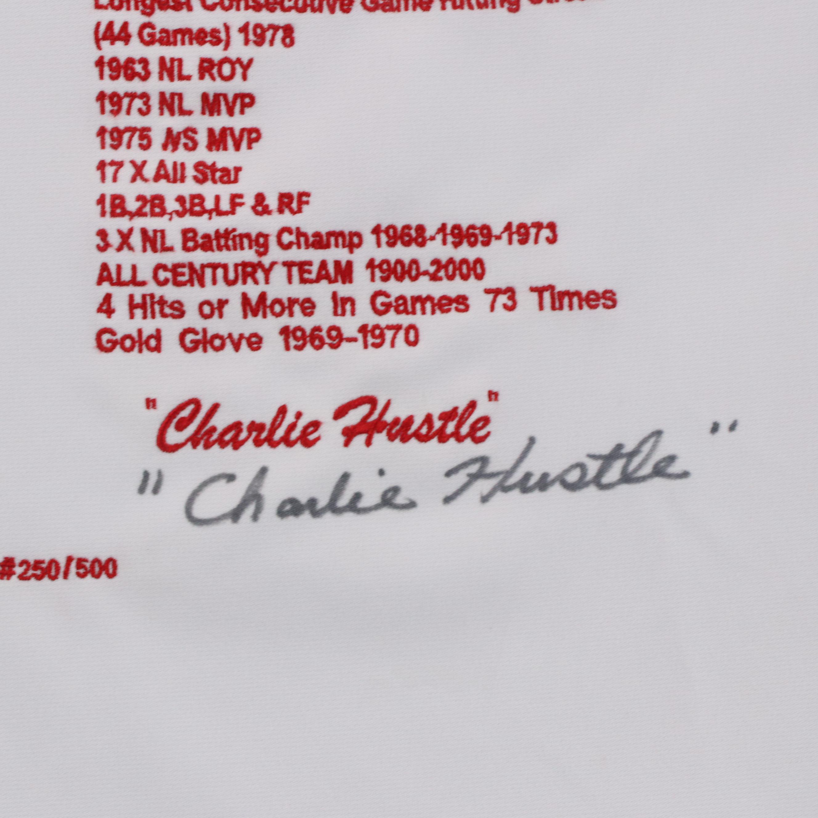Pete Rose Signed "Charlie Hustle" Cincinnati Reds Framed Baseball Jersey