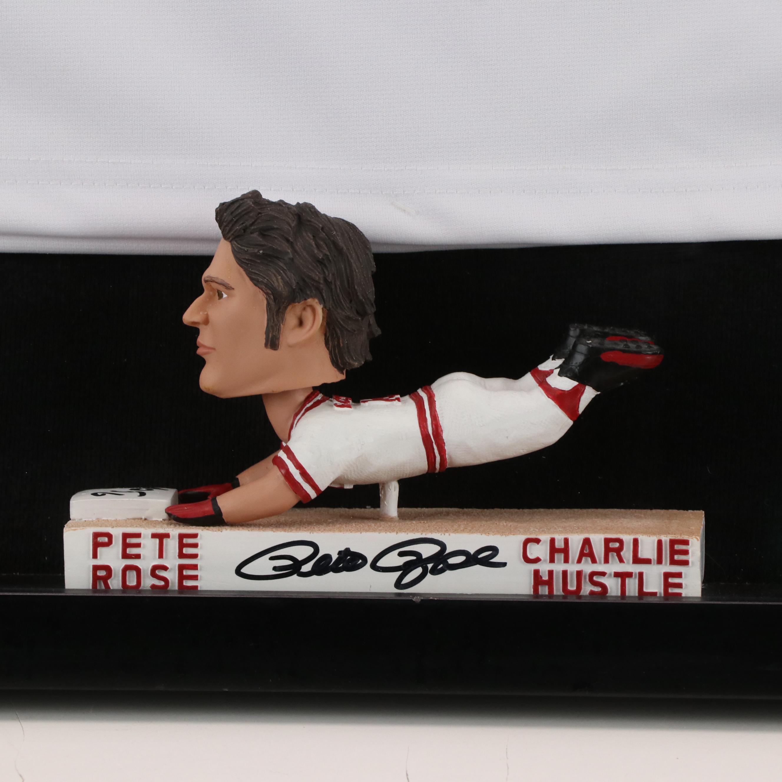 Pete Rose Signed "Charlie Hustle" Cincinnati Reds Framed Baseball Jersey
